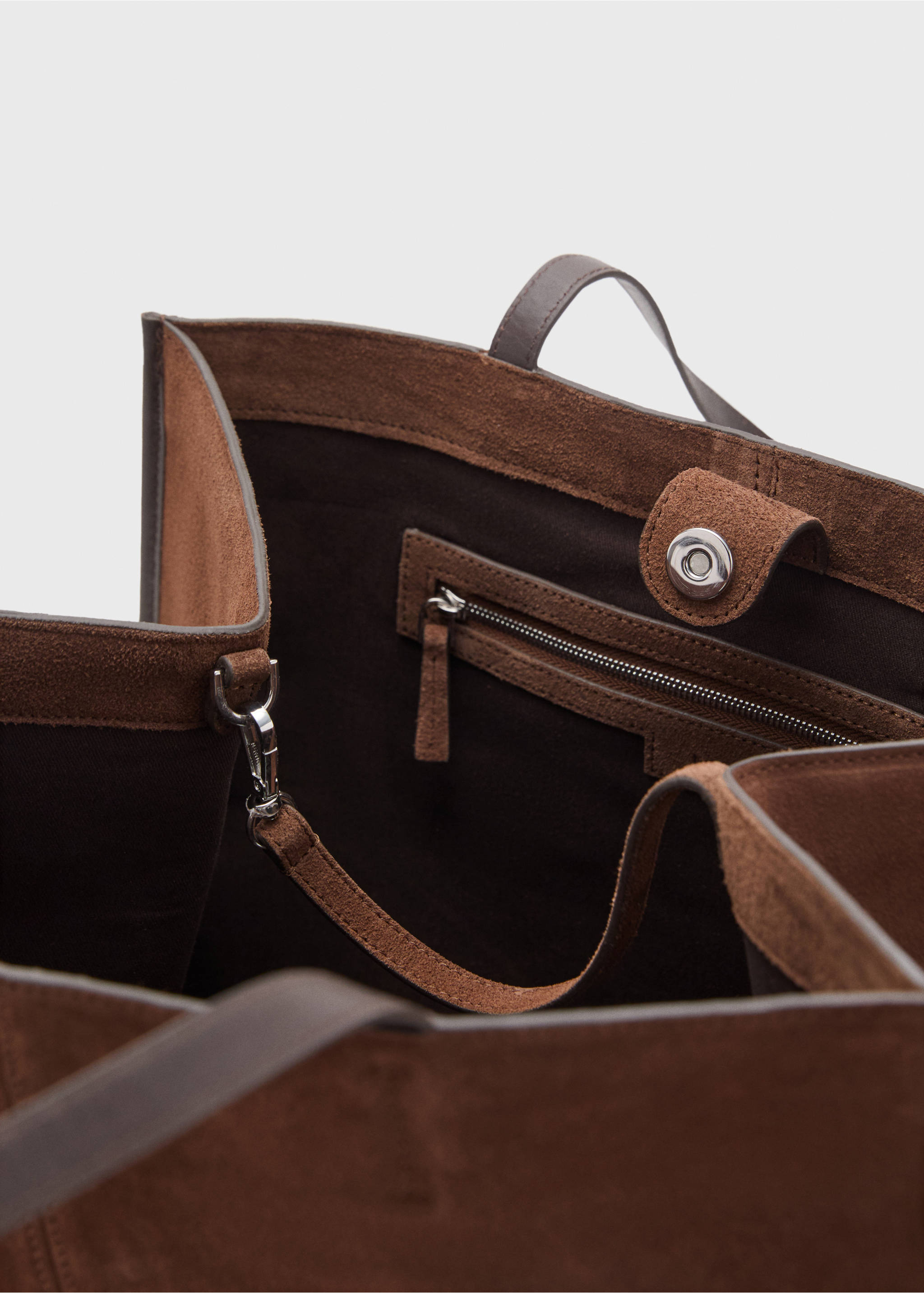 Suede leather shopper bag - Details of the article 3, Chocolate. Ref: 17004446-00.