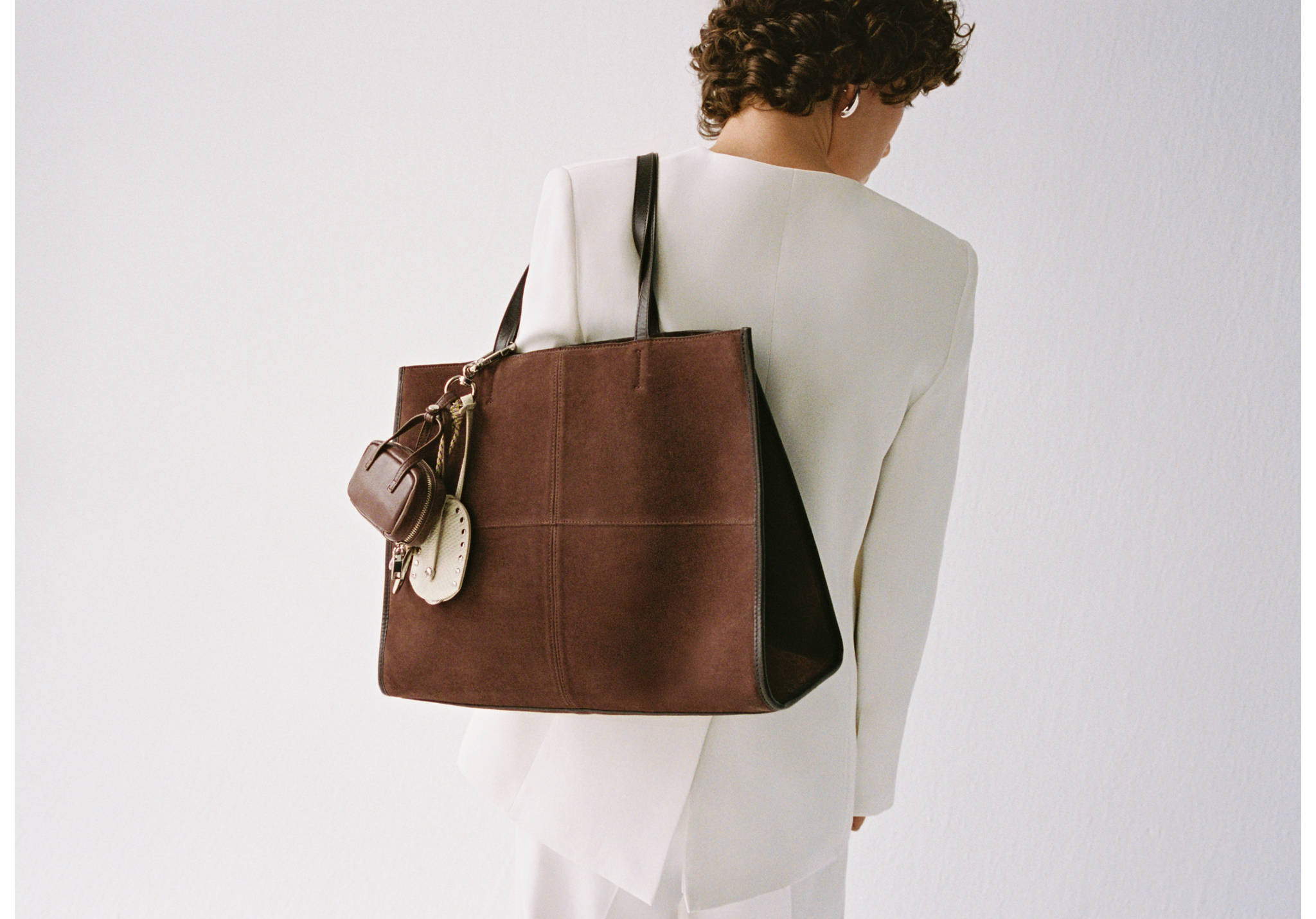 Suede leather shopper bag - Panoramic plane