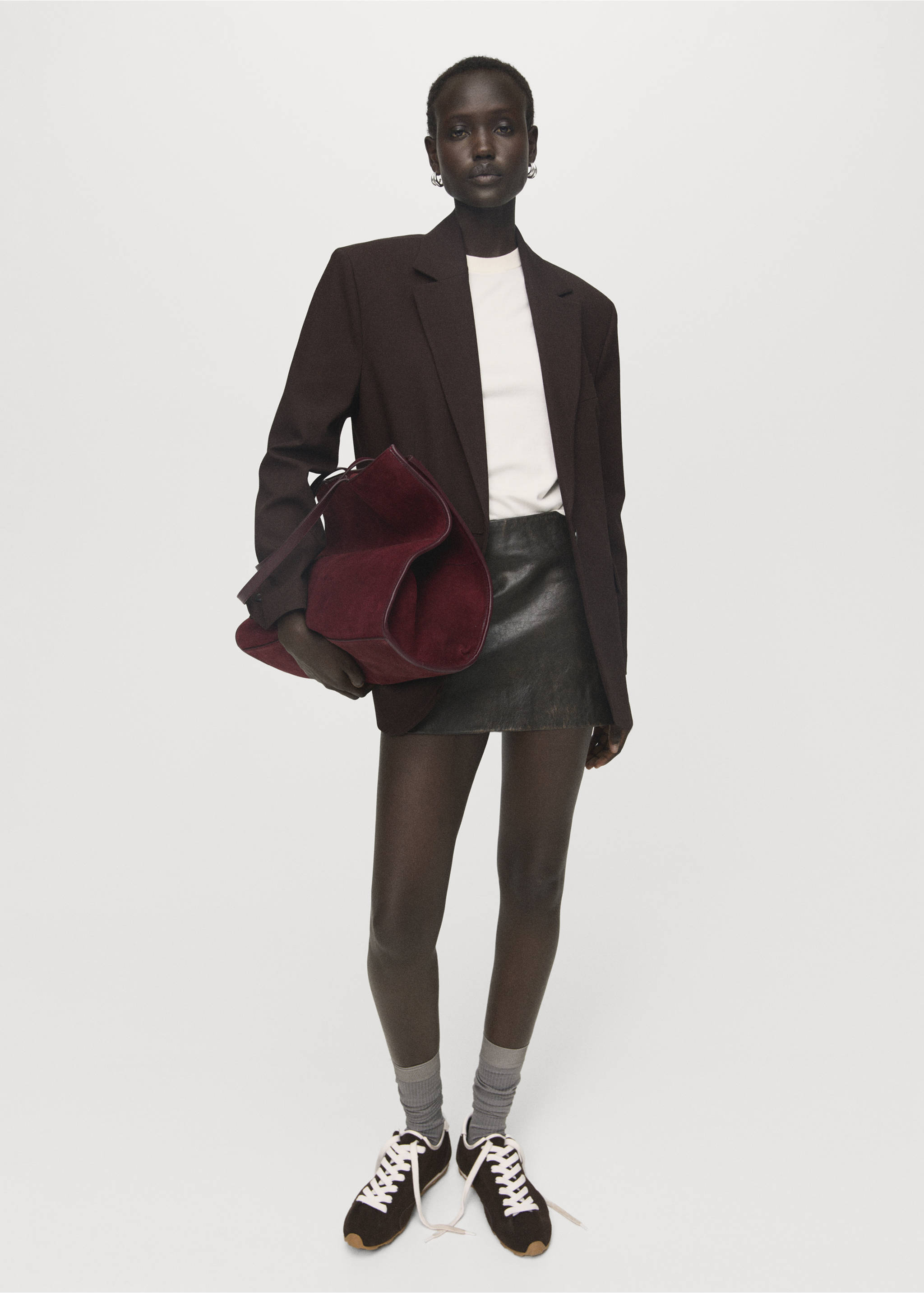 Suede leather shopper bag - General plane, Burgundy. Ref: 17004446-00.