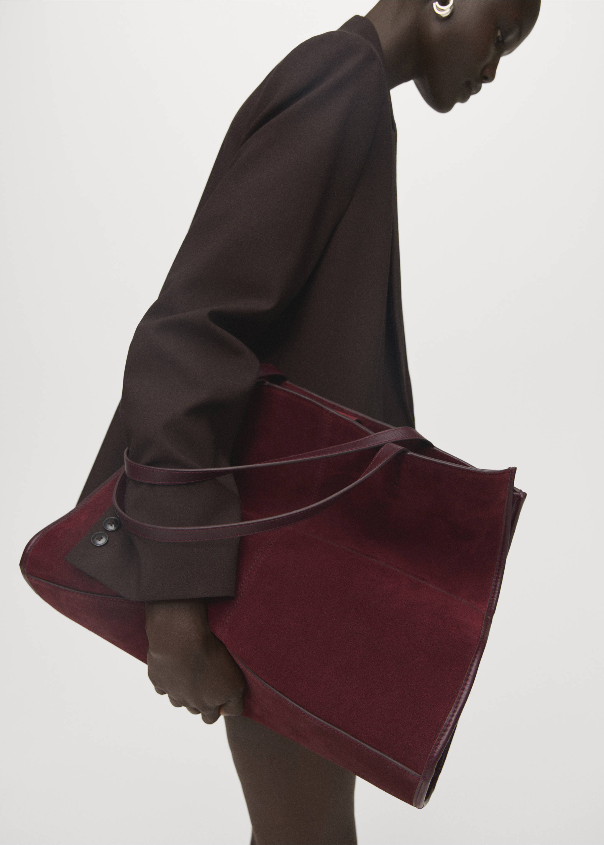 Suede leather shopper bag - General plane, Burgundy. Ref: 17004446-00.