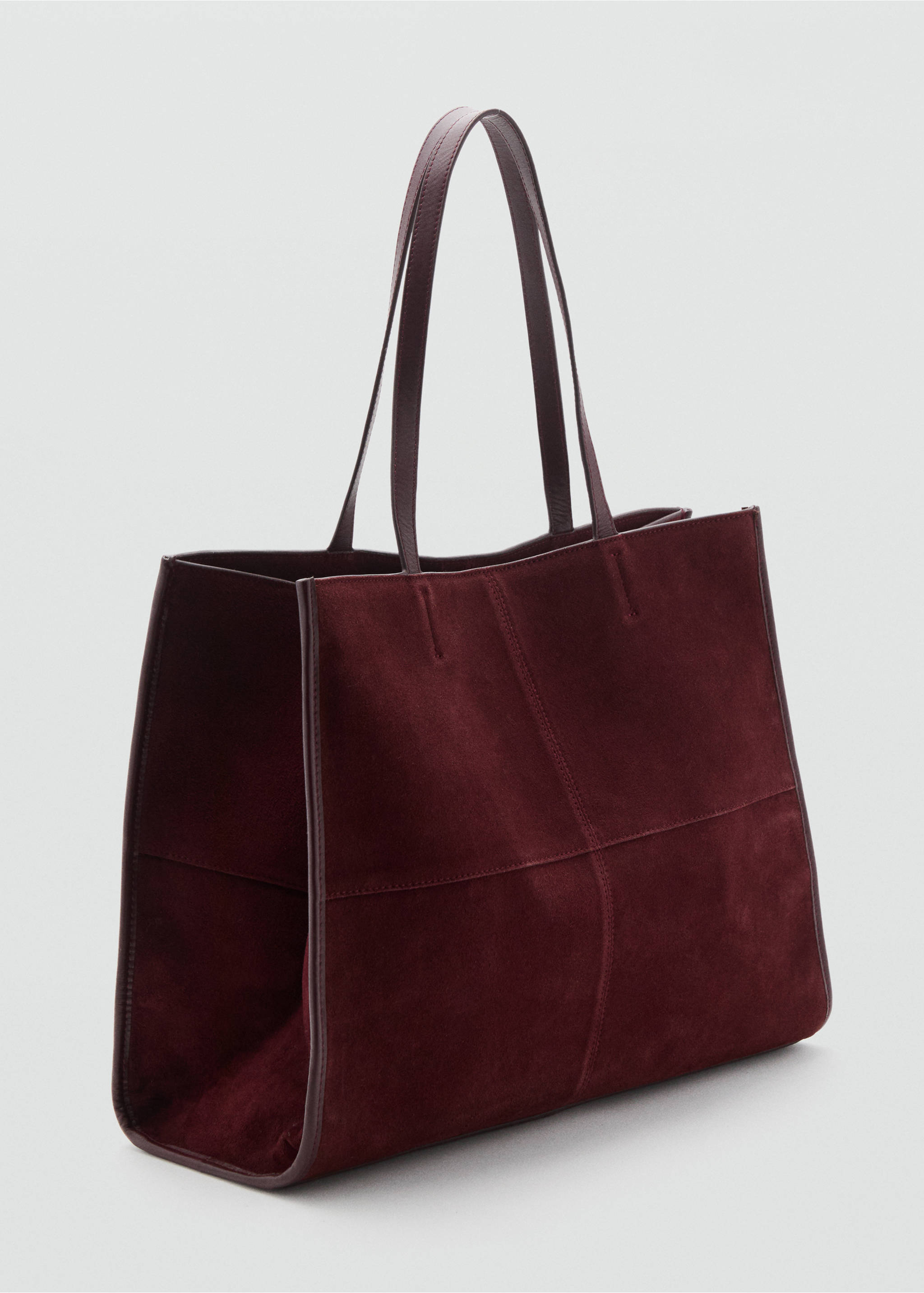 Suede leather shopper bag - Medium plane, Burgundy. Ref: 17004446-00.