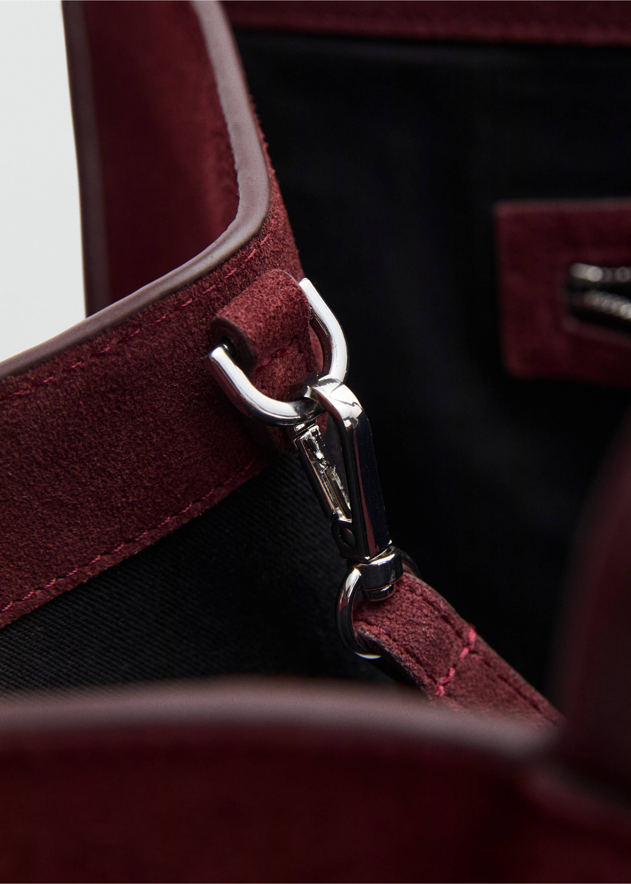 Suede leather shopper bag - Details of the article 1, Burgundy. Ref: 17004446-00.