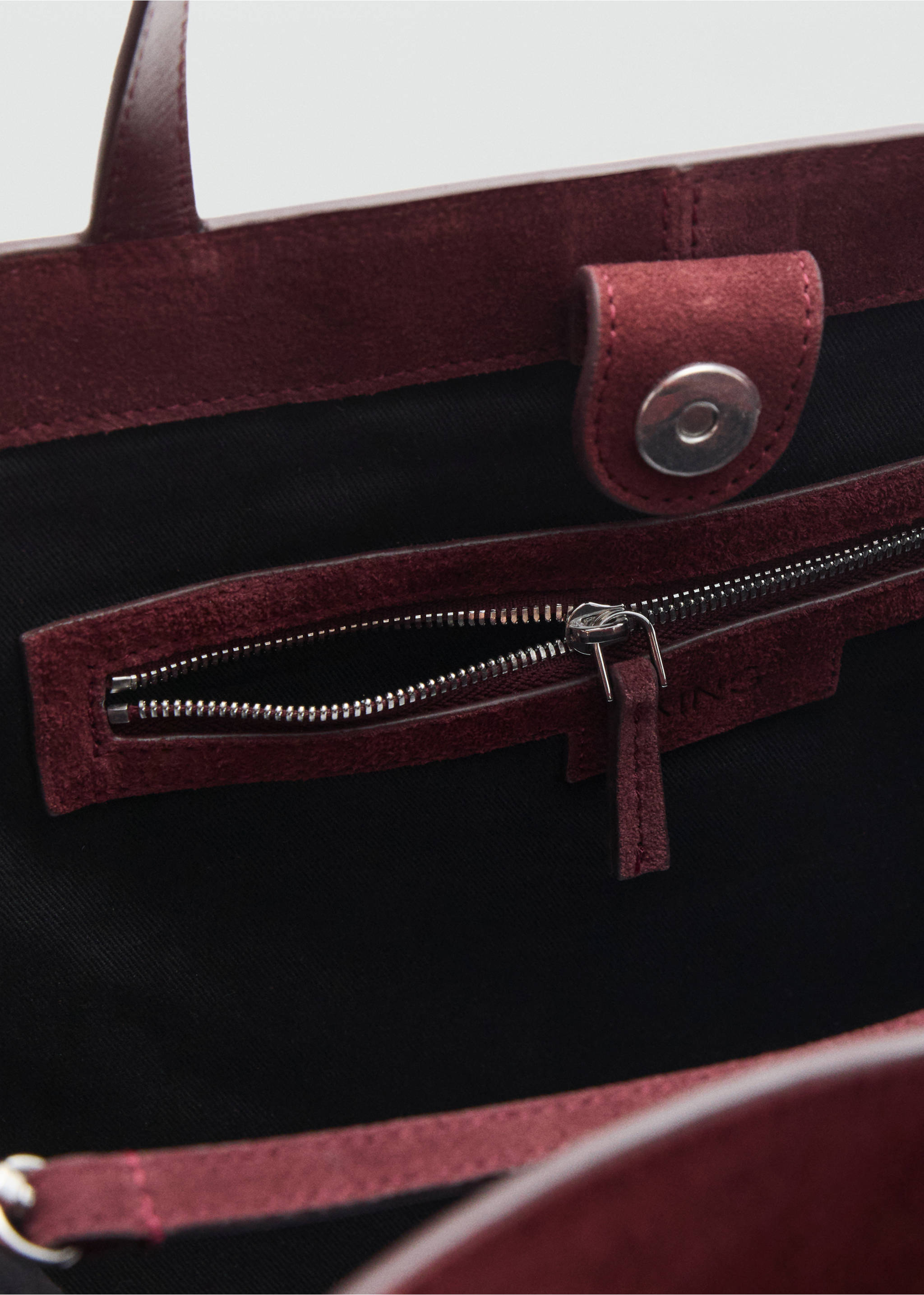 Suede leather shopper bag - Details of the article 2, Burgundy. Ref: 17004446-00.