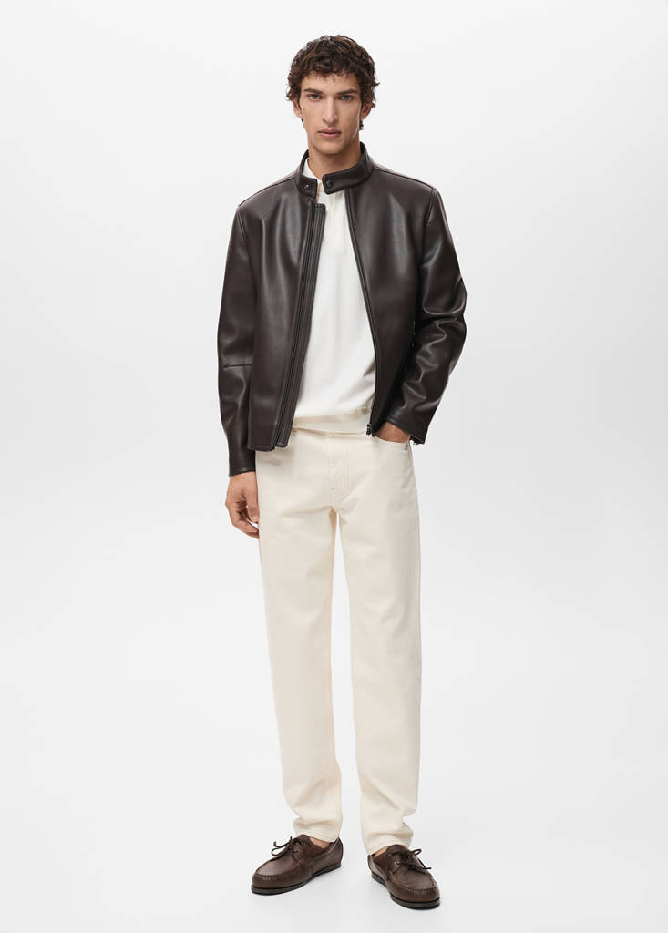 MANGO MAN - Blouson simili-cuir fermeture Éclair chocolat - L