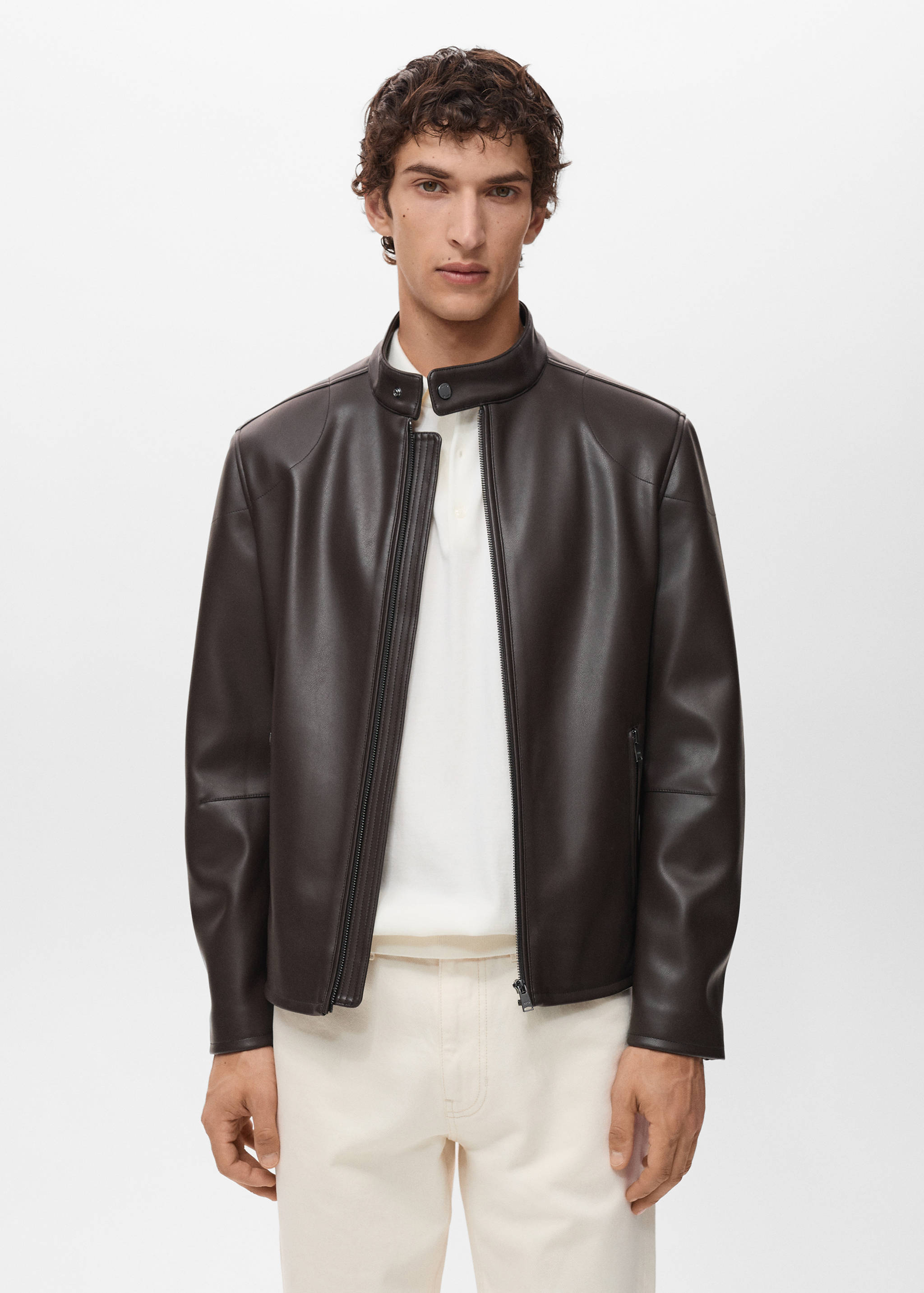 Zip-up faux-leather jacket - Medium plane