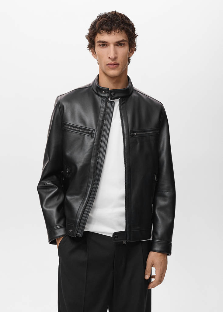 Zip-up faux-leather jacket — Black