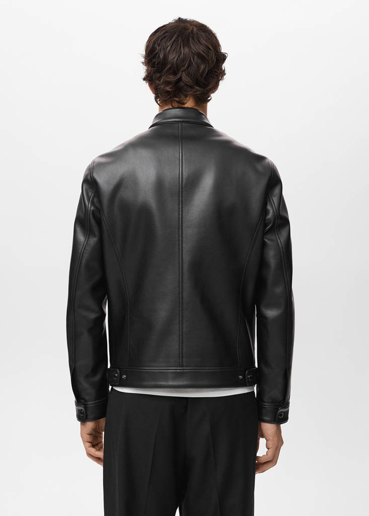 Zip-up faux-leather jacket — Black