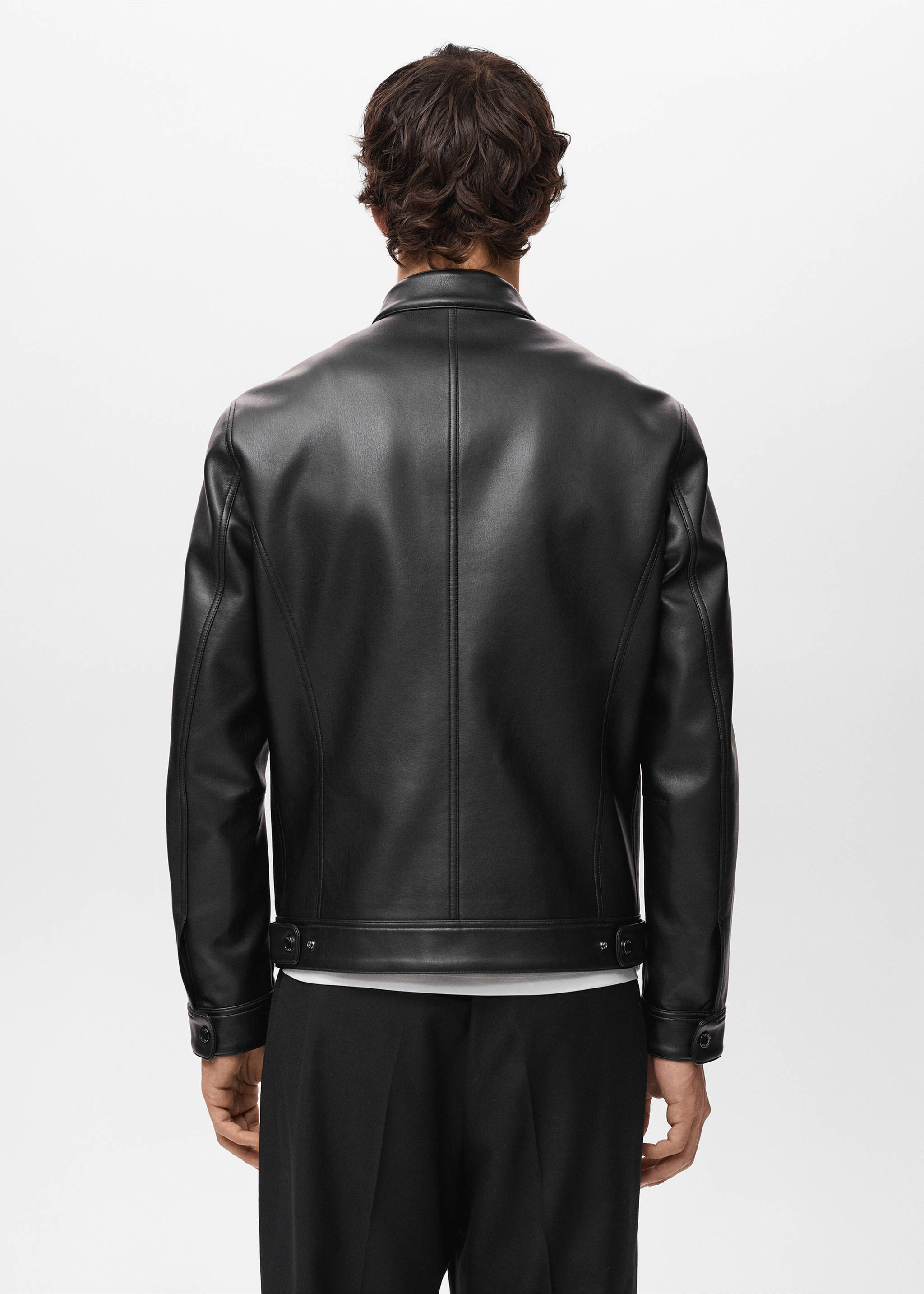 Zip-up faux-leather jacket - Reverse of the article, Black. Ref: 17005144-00.