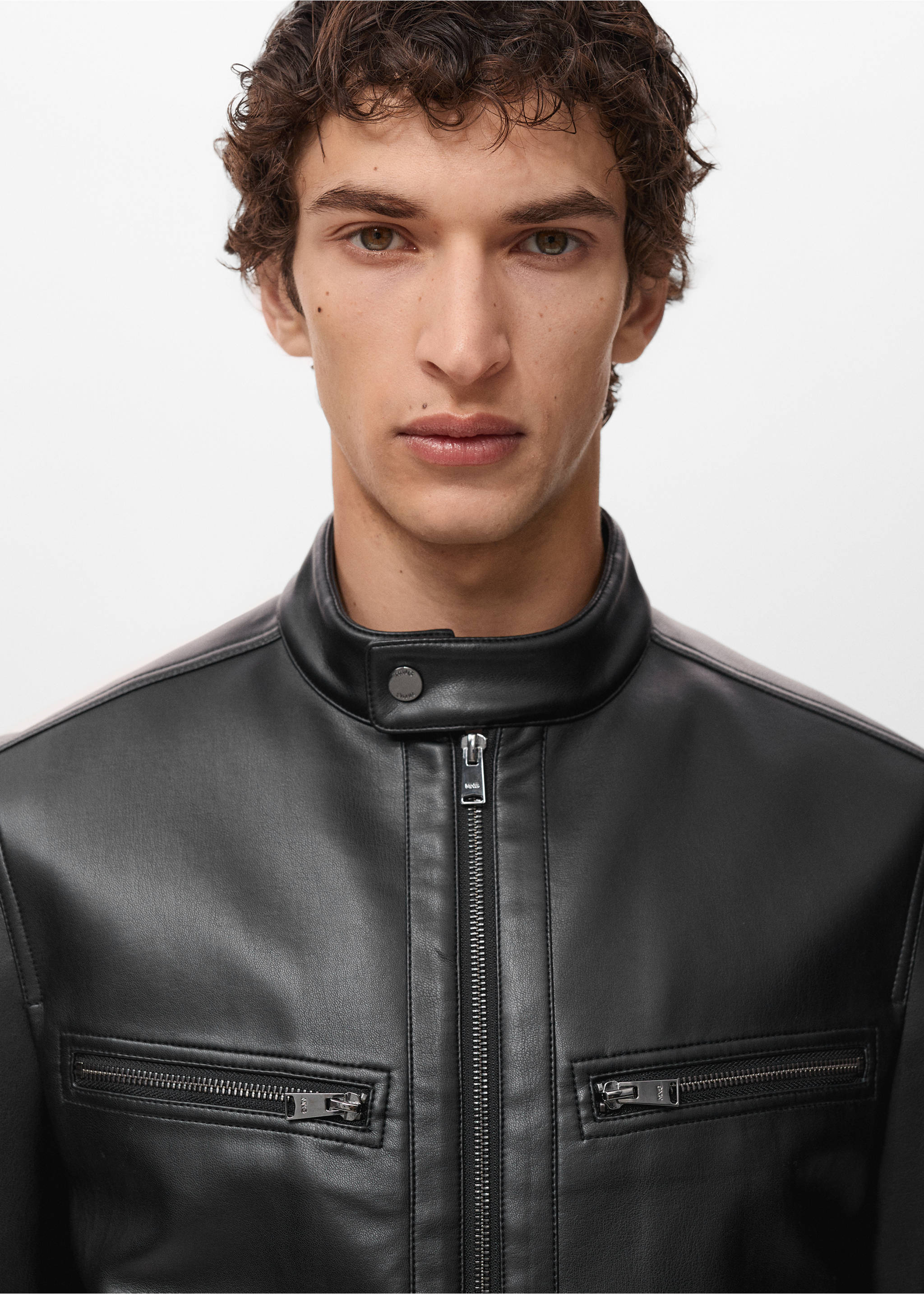 Zip-up faux-leather jacket - Details of the article 1, Black. Ref: 17005144-00.