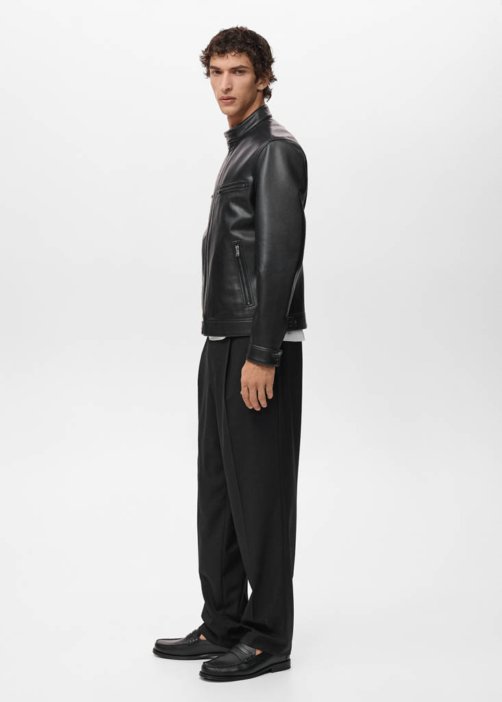 Zip-up faux-leather jacket — Black