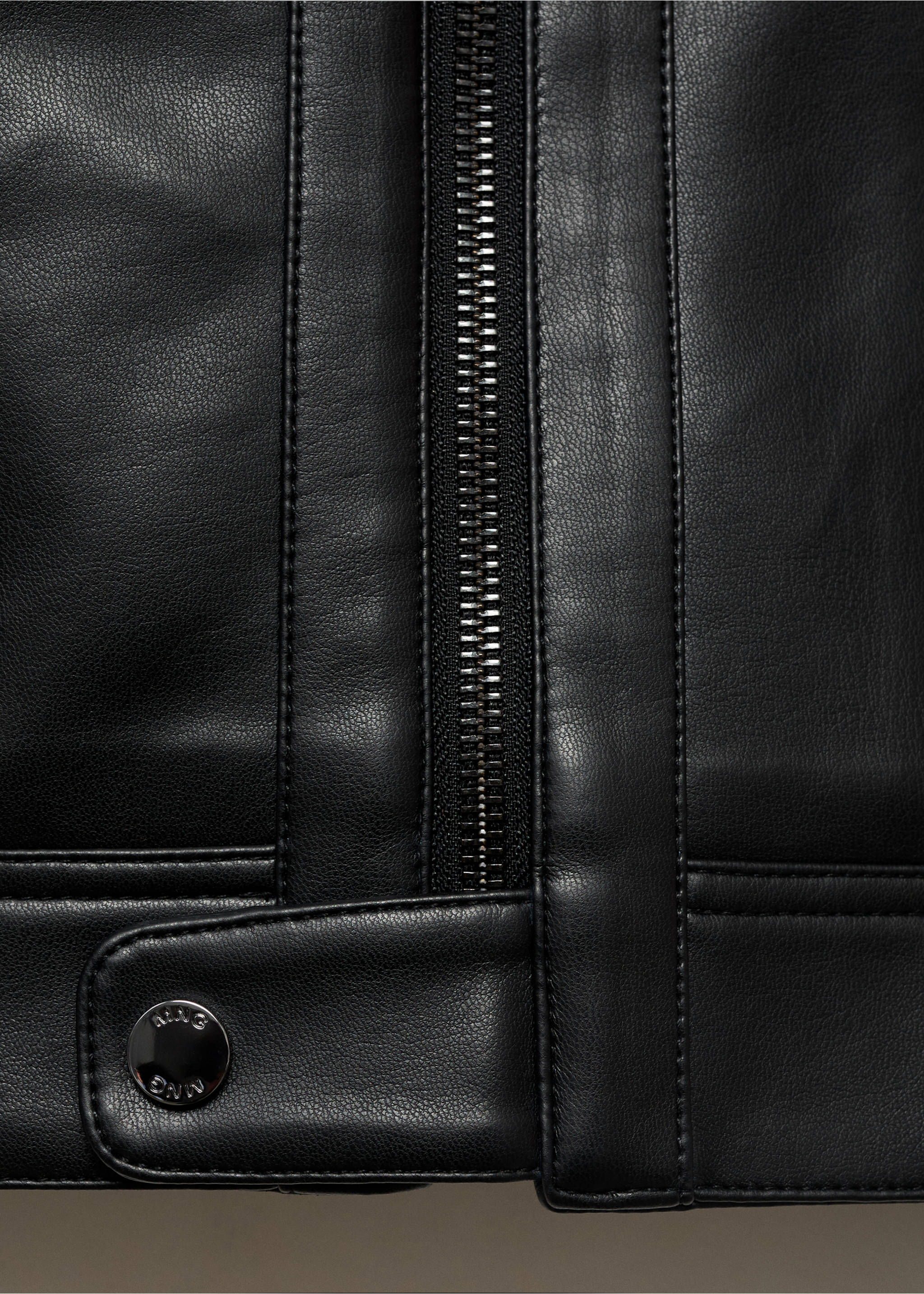 Zip-up faux-leather jacket - Details of the article 8, Black. Ref: 17005144-00.