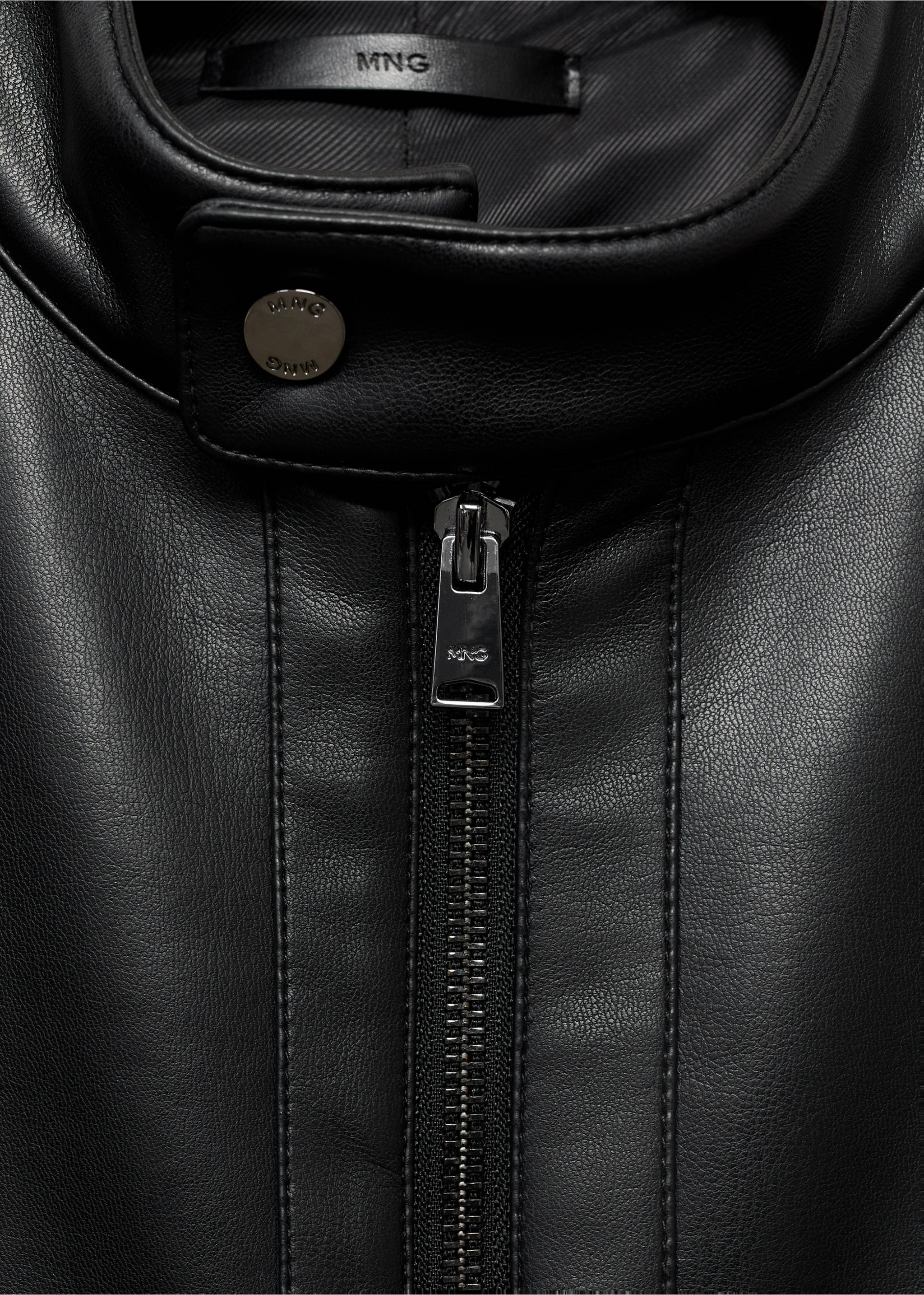 Zip-up faux-leather jacket - Details of the article 0, Black. Ref: 17005144-00.