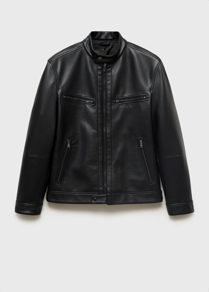 Zip-up faux-leather jacket — Black