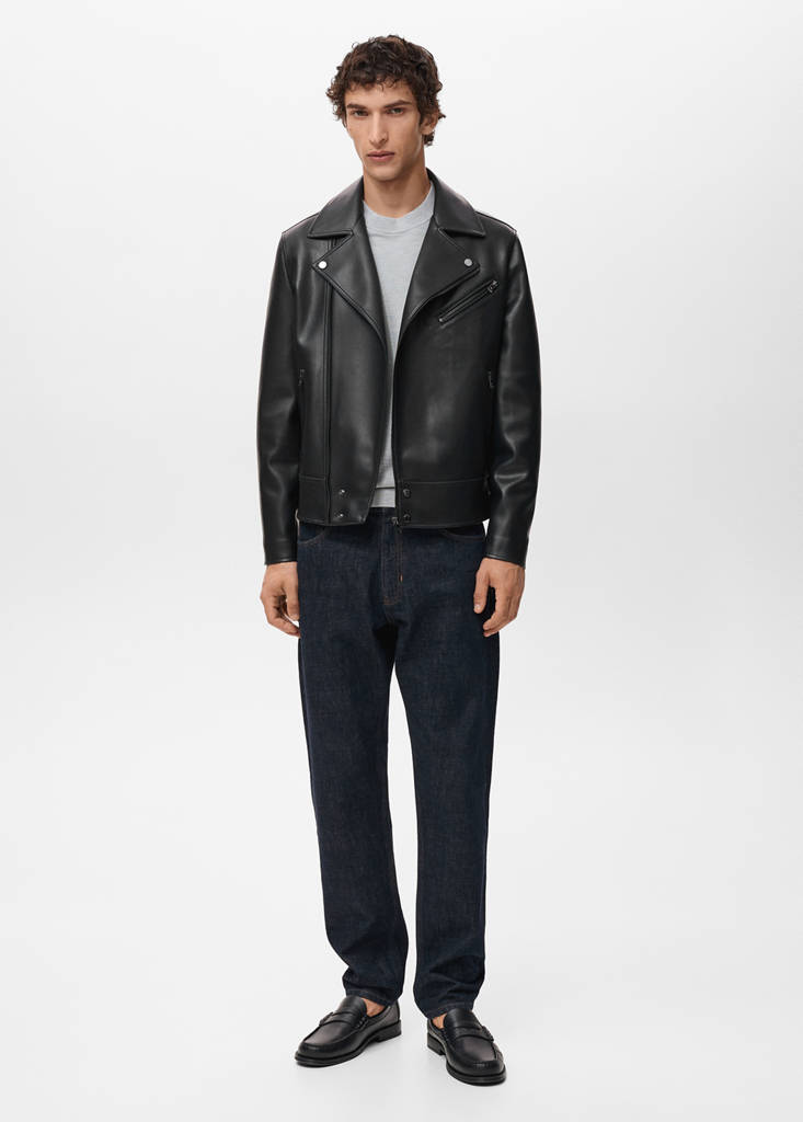 MANGO MAN - Blouson biker simili-cuir noir - XXL