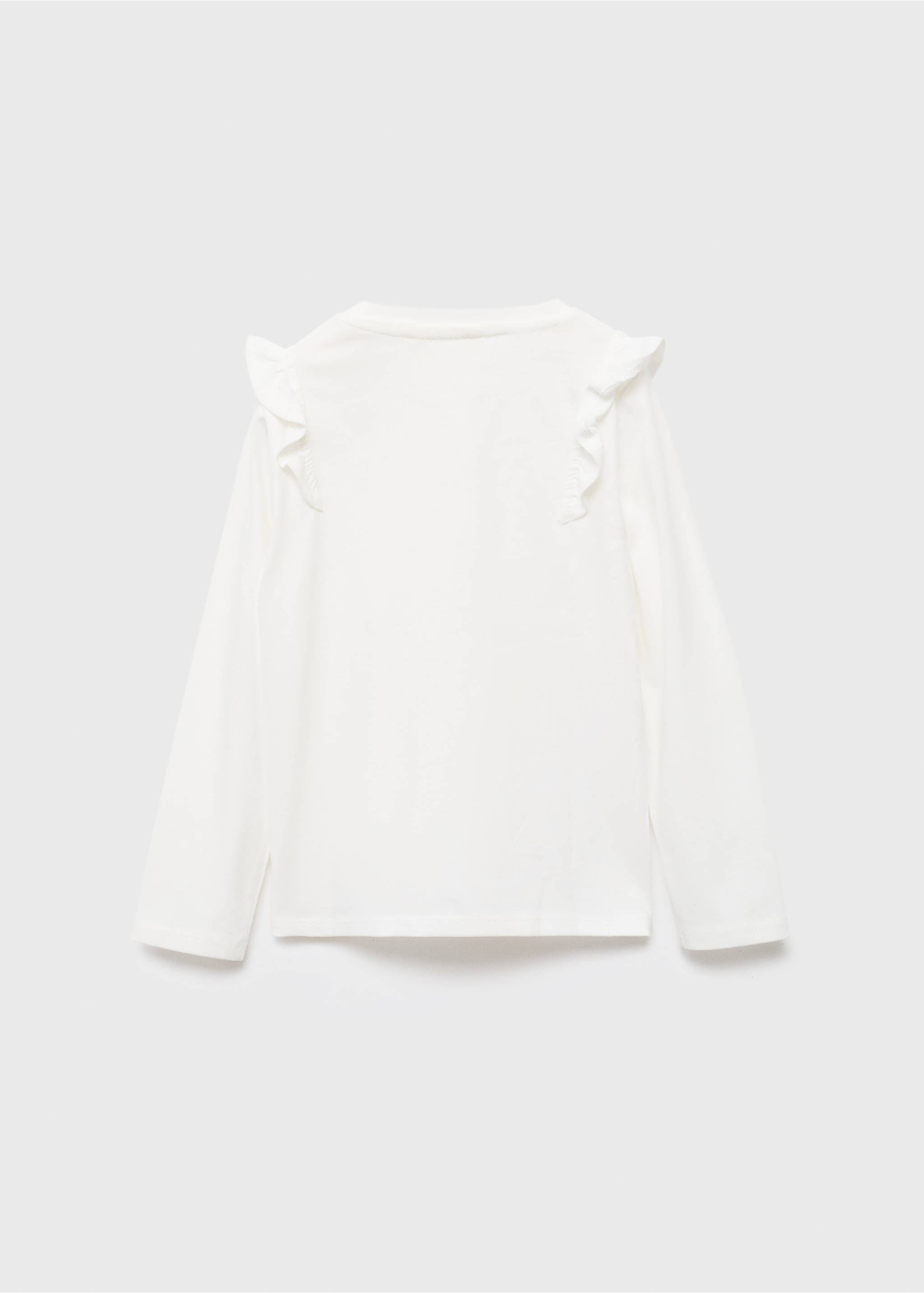 White long-sleeved kids' t-shirt with back shoulder ruffles, back view., Off White. Ref: 17005164-00.