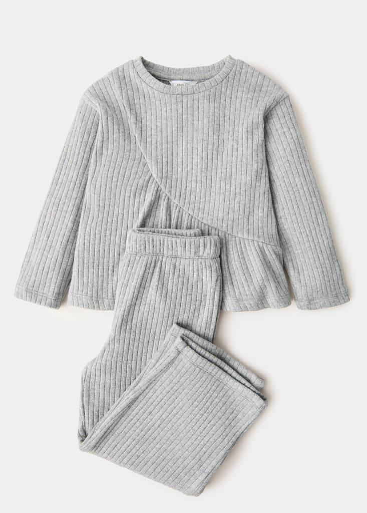 Ribbed top with ruffles — Medium Heather Grey