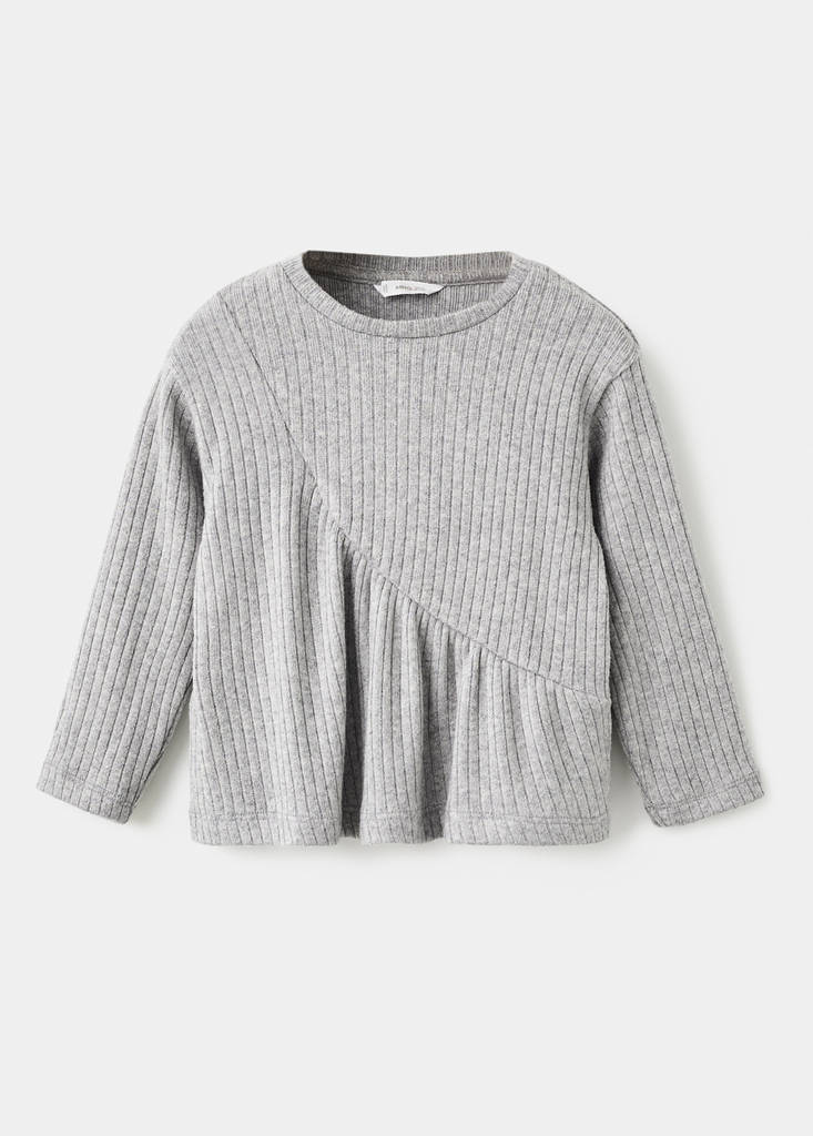 Ribbed top with ruffles — Medium Heather Grey