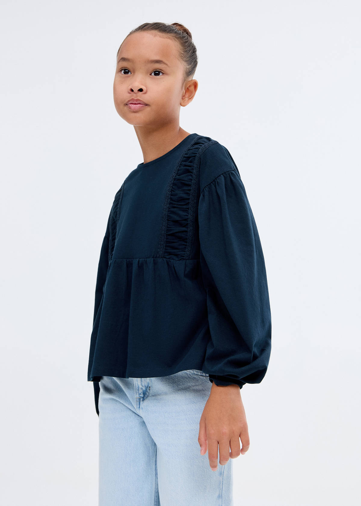 T-shirt with gathered details — Navy