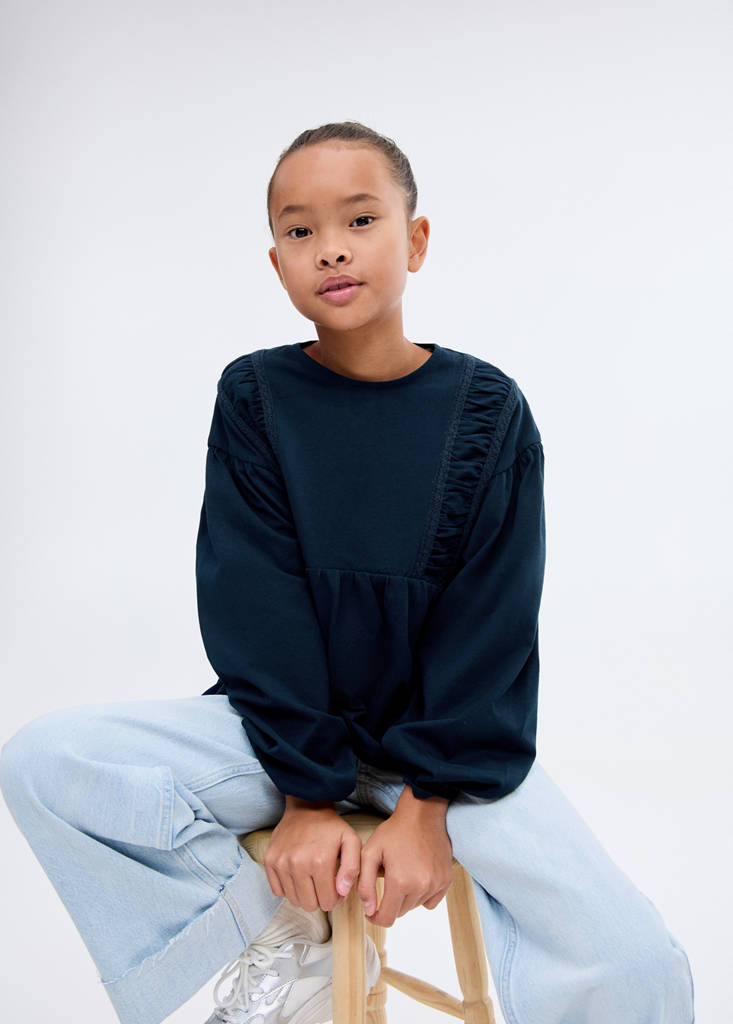 T-shirt with gathered details — Navy