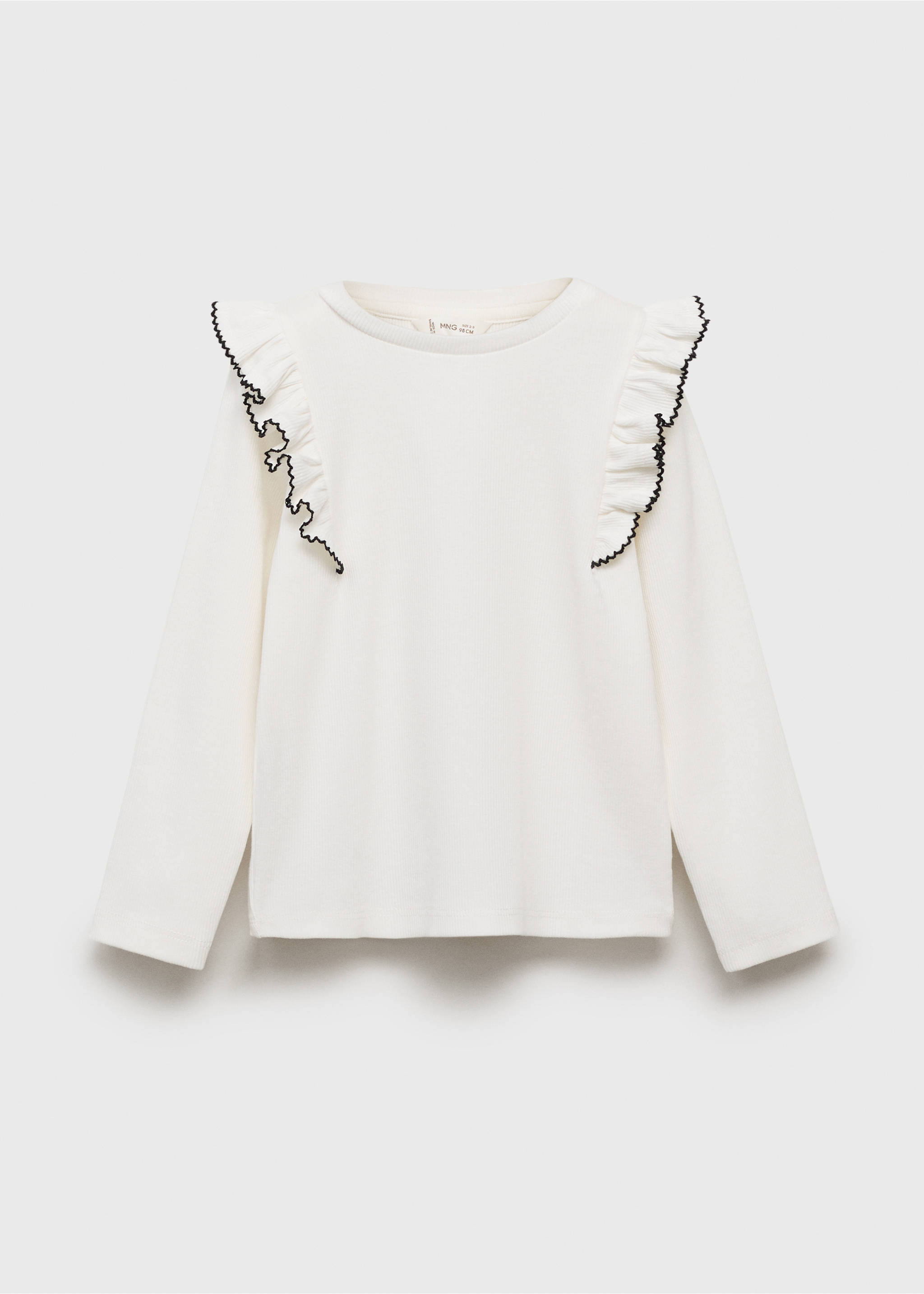 T-shirt maille côtelée volanté - Article sans modèle, Blanc cassé. Ref: 17005170-00.