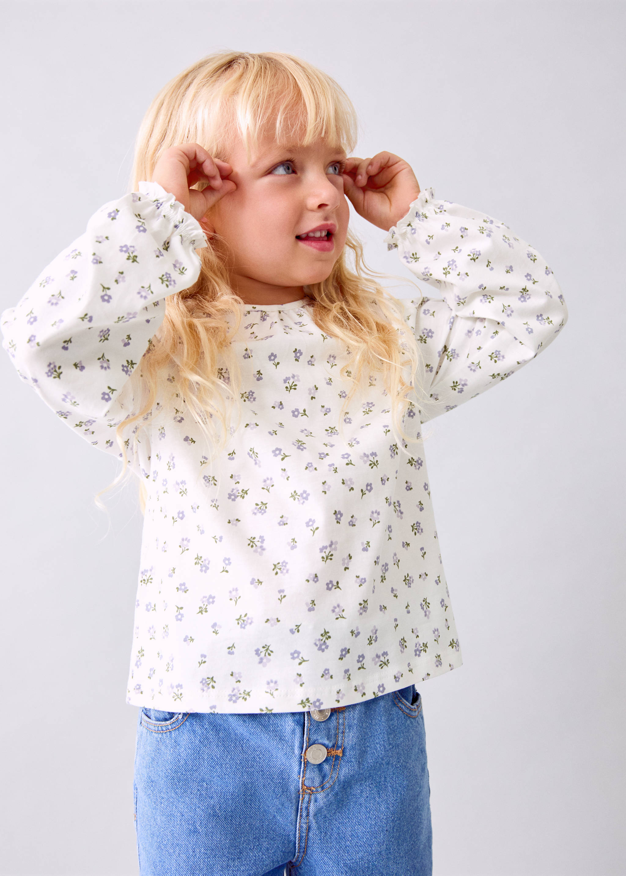 T-shirt fleurs coton - Plan moyen