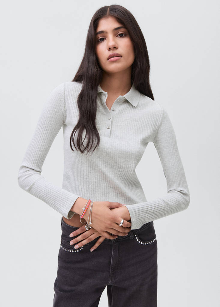 Ribbed polo t-shirt — Medium Heather Grey