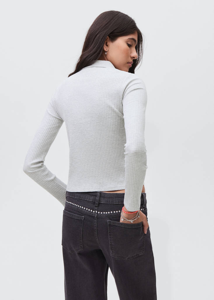 Ribbed polo t-shirt — Medium Heather Grey