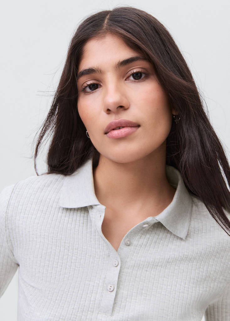 Ribbed polo t-shirt — Medium Heather Grey