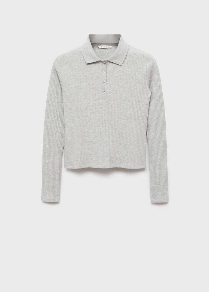Ribbed polo t-shirt — Medium Heather Grey