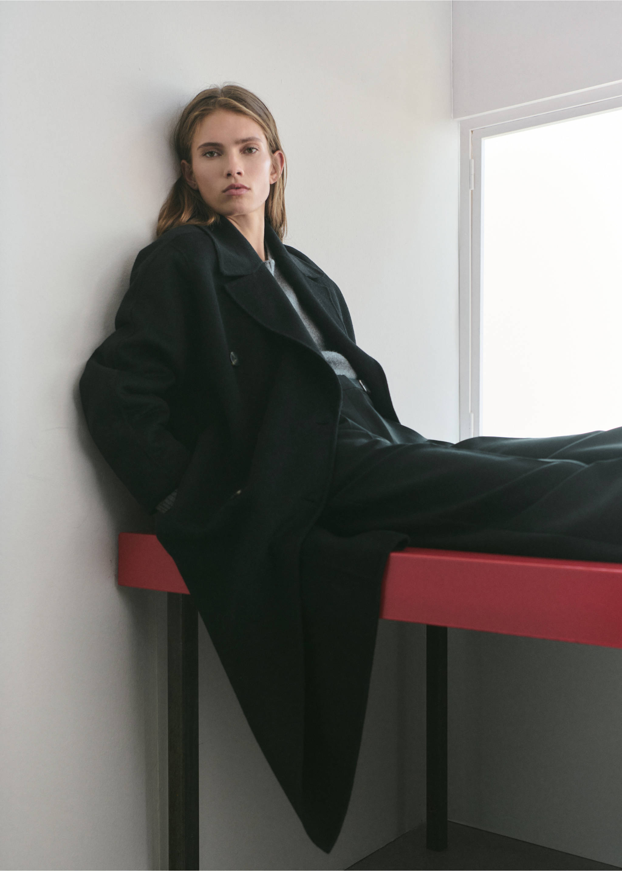 Handmade oversized wool coat - Details of the article 1, Black. Ref: 17005793-00.