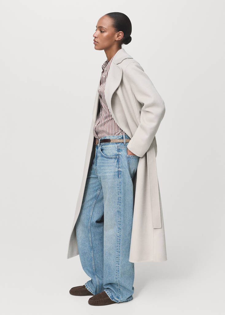 Handmade wool coat with belt — Ice Grey