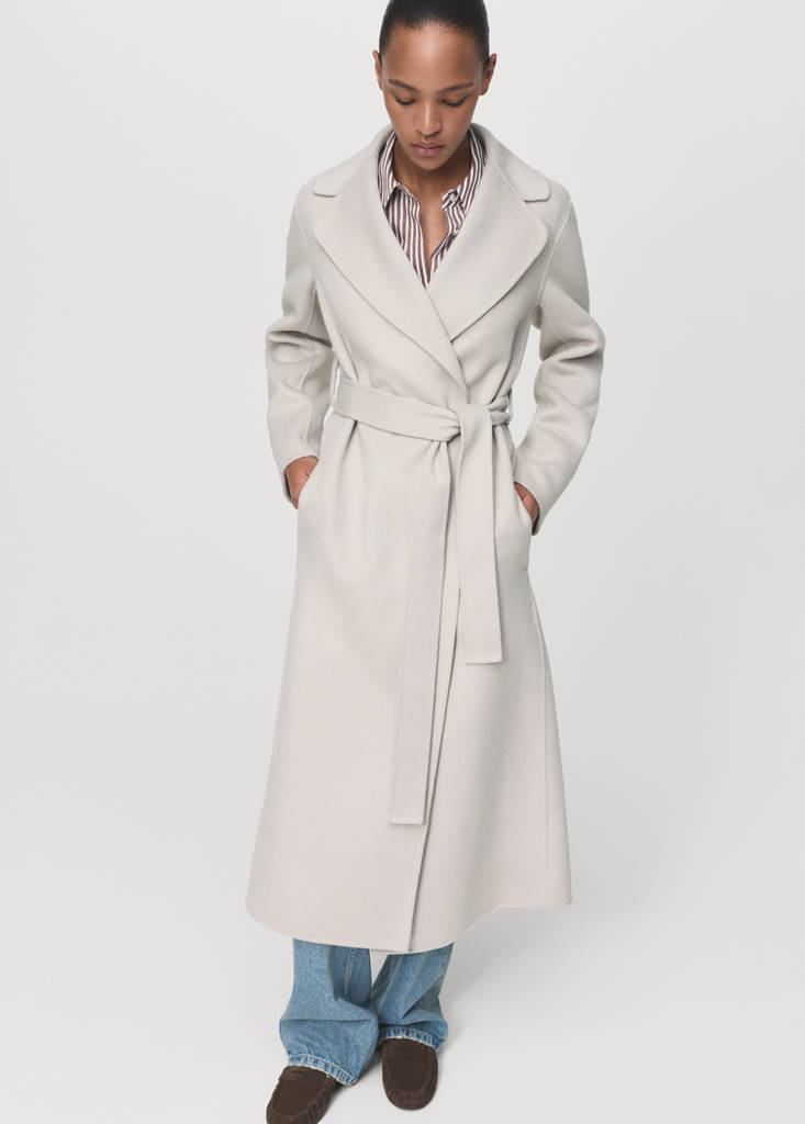 Handmade wool coat with belt — Ice Grey