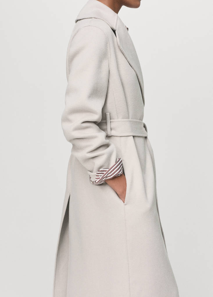 Handmade wool coat with belt — Ice Grey