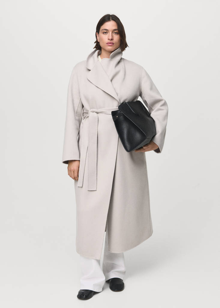 Handmade wool coat with belt — Ice Grey