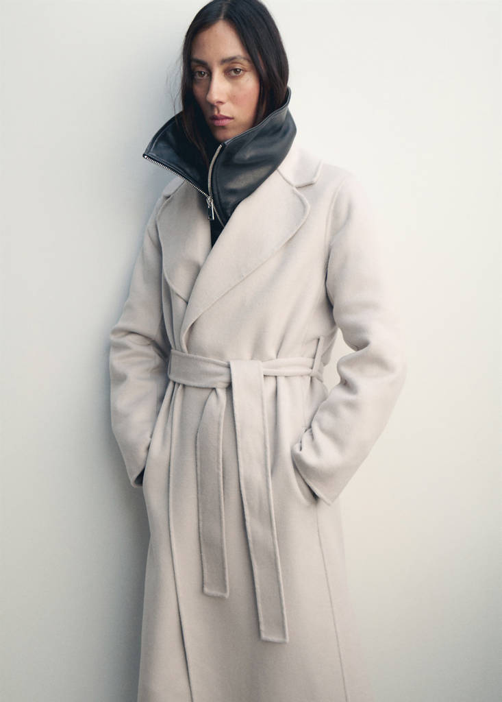 Handmade wool coat with belt — Ice Grey