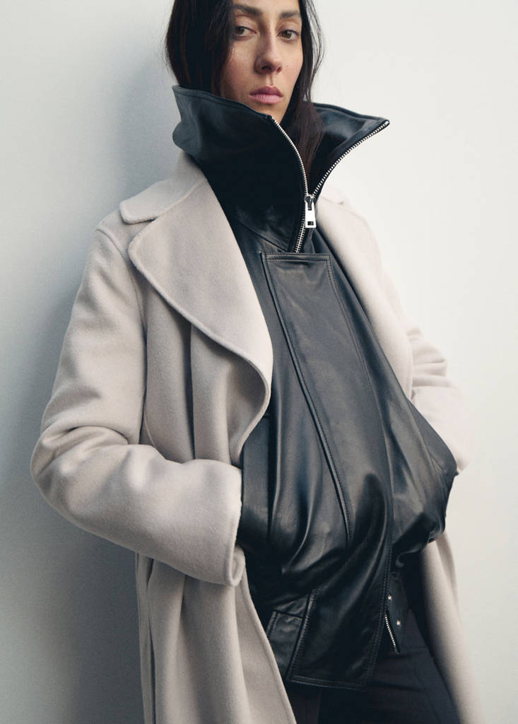 Handmade wool coat with belt — Ice Grey