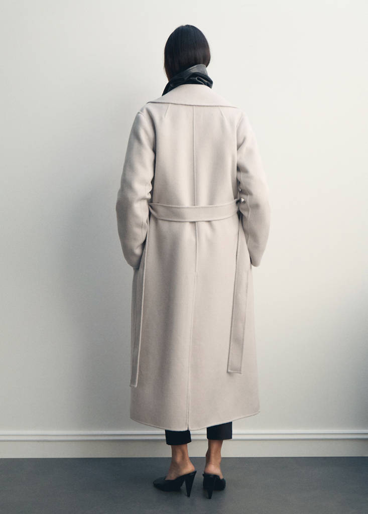 Handmade wool coat with belt — Ice Grey