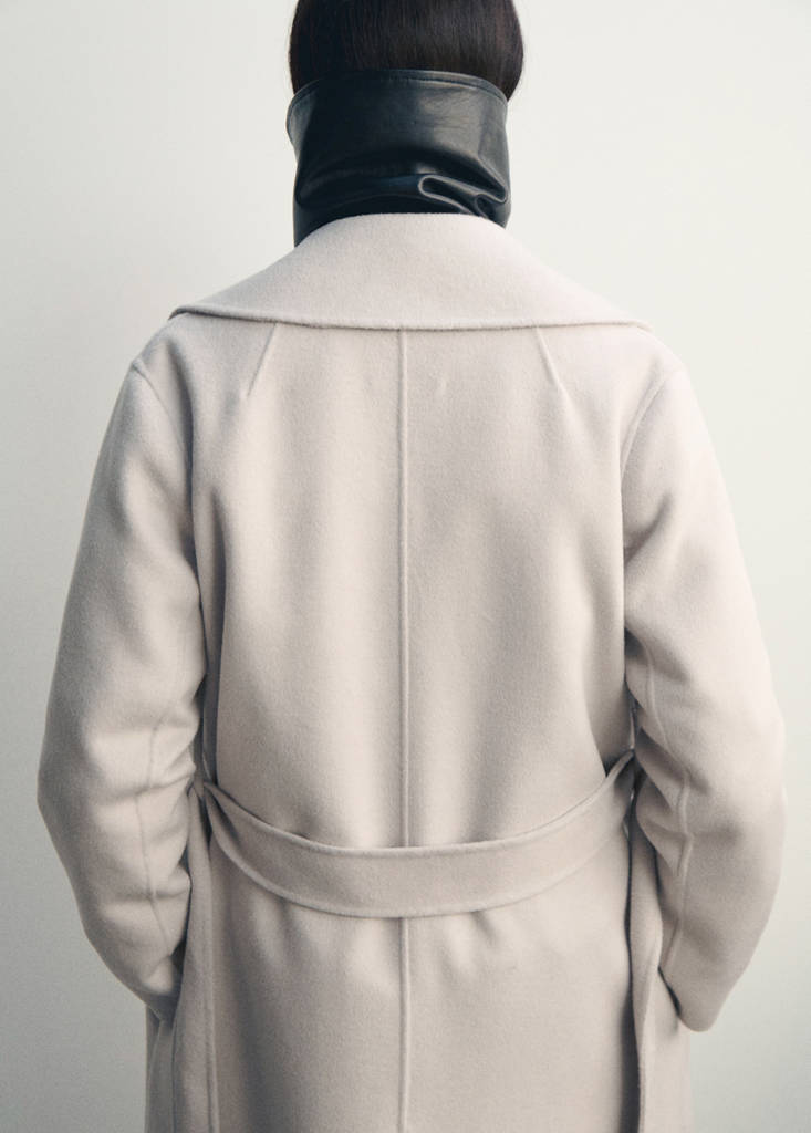 Handmade wool coat with belt — Ice Grey