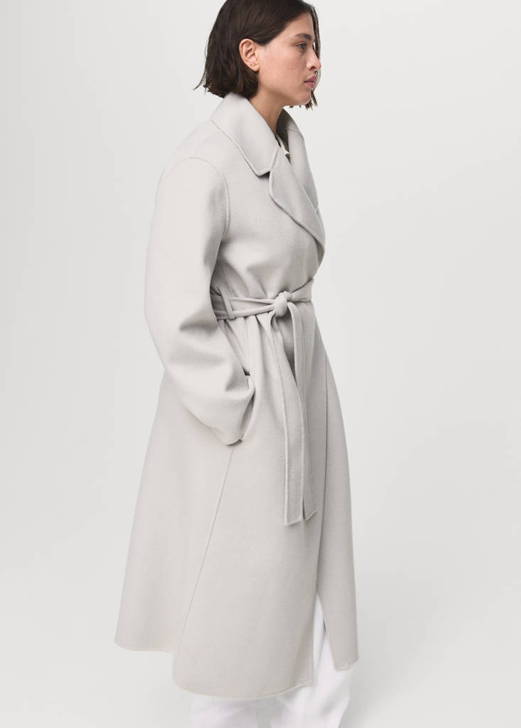 Handmade wool coat with belt — Ice Grey