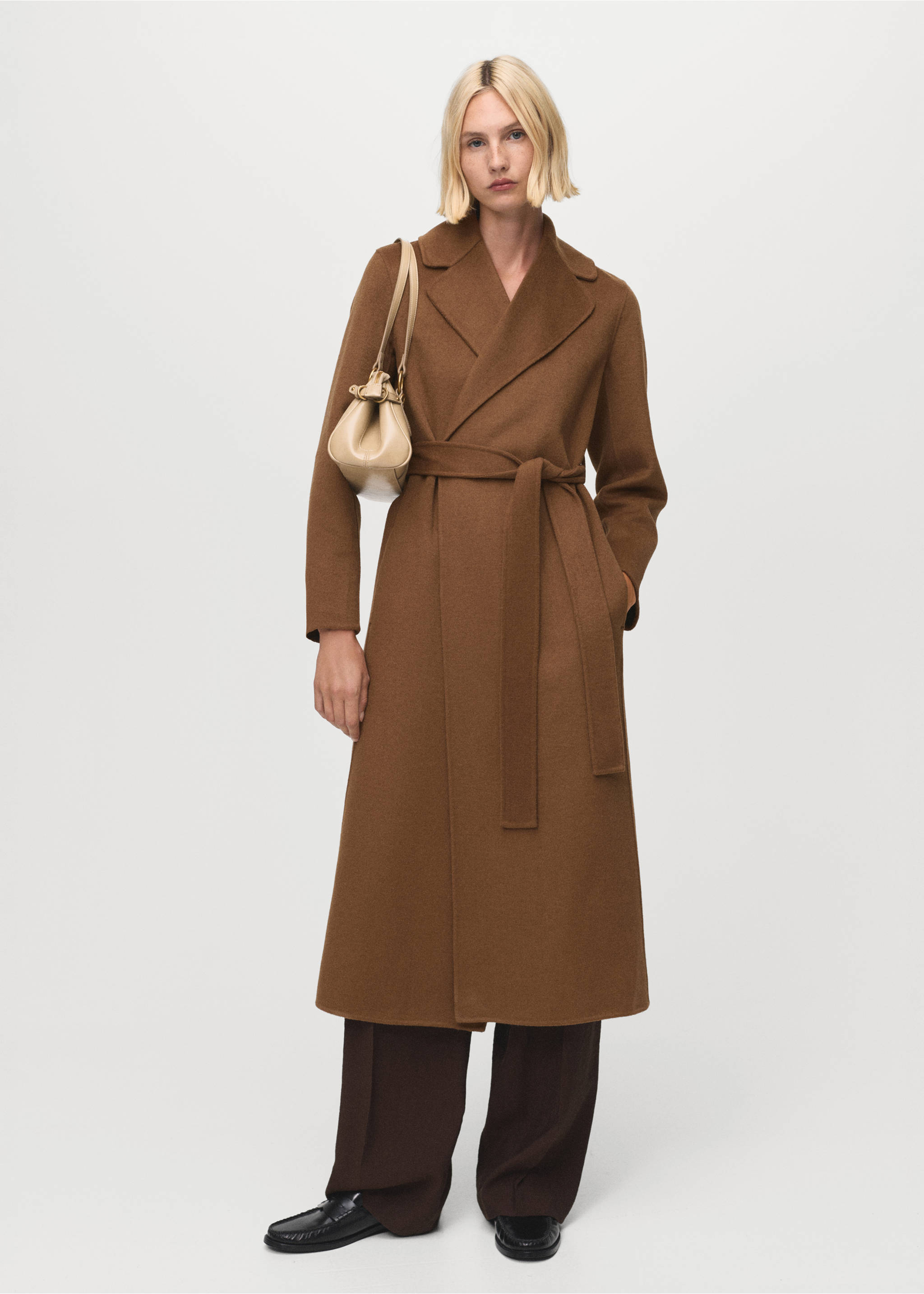 Handmade wool coat with belt - General plane, Medium Brown. Ref: 17005795-00.