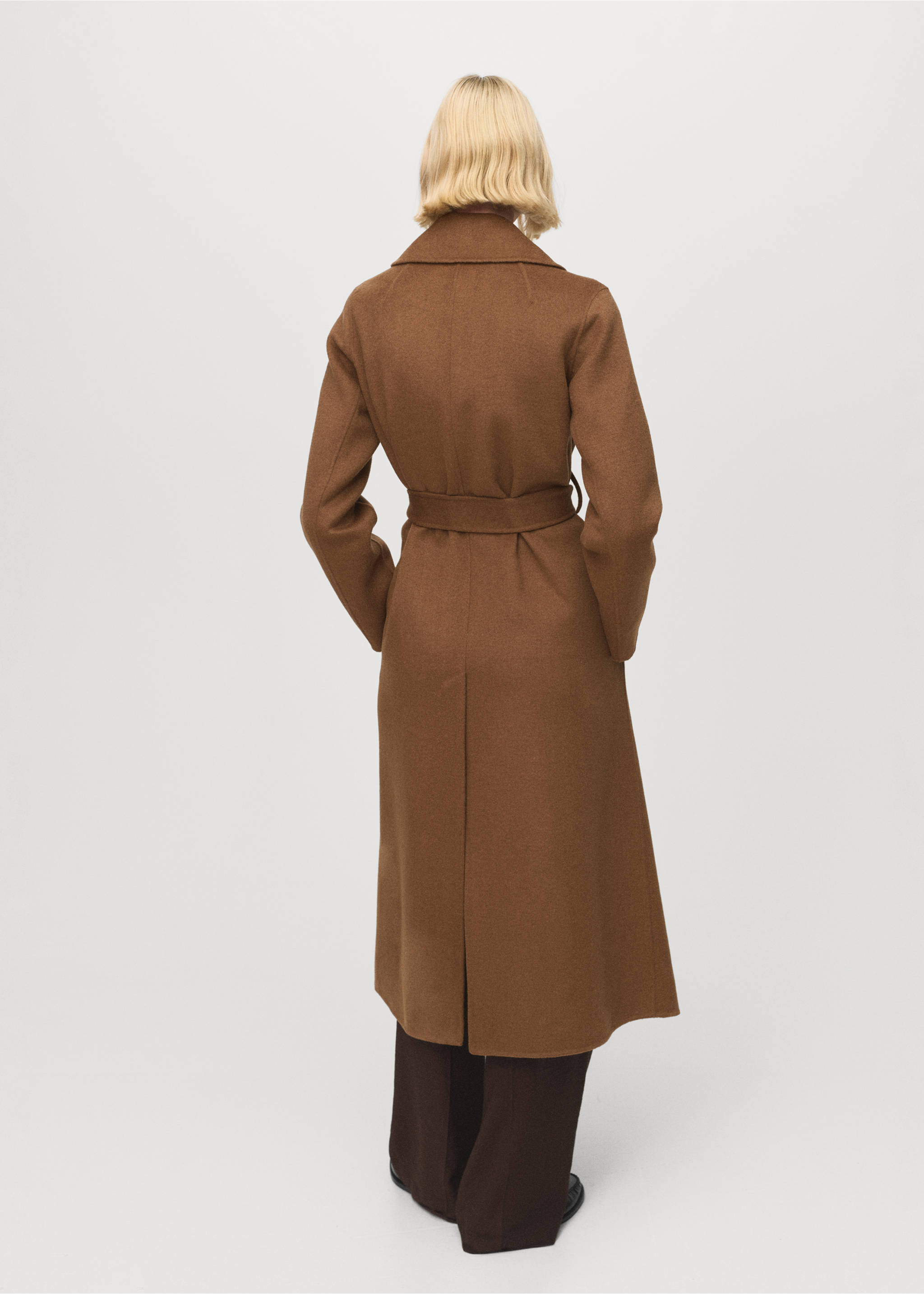Handmade wool coat with belt - Reverse of the article, Medium Brown. Ref: 17005795-00.