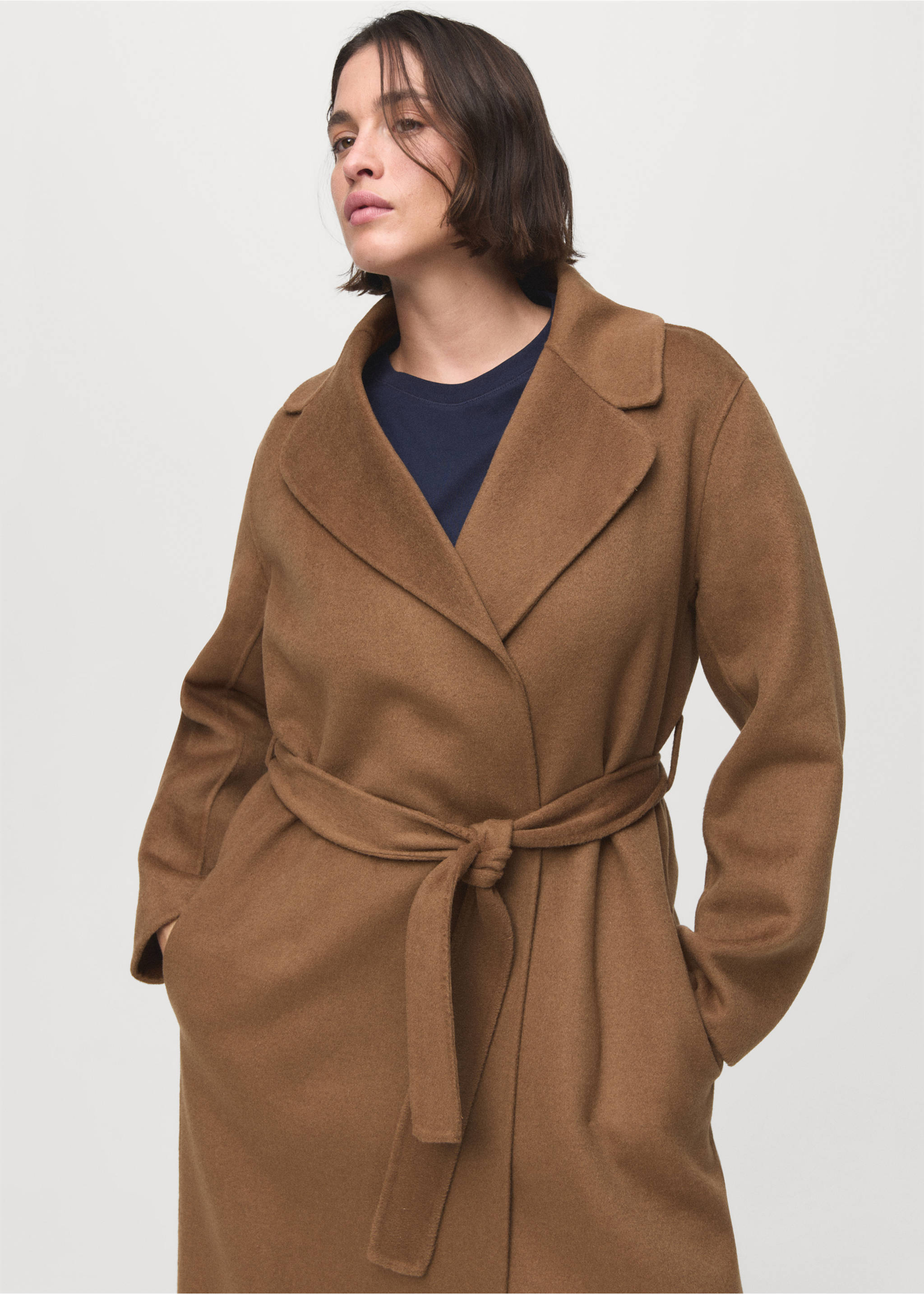 Handmade wool coat with belt - Details of the article 5, Medium Brown. Ref: 17005795-00.