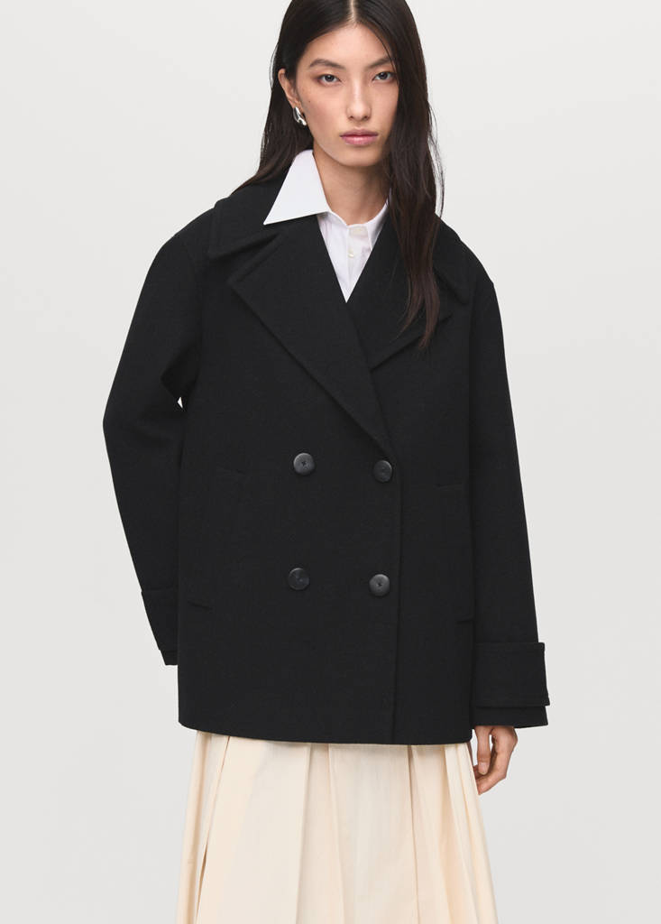 Double-breasted wool-blend coat