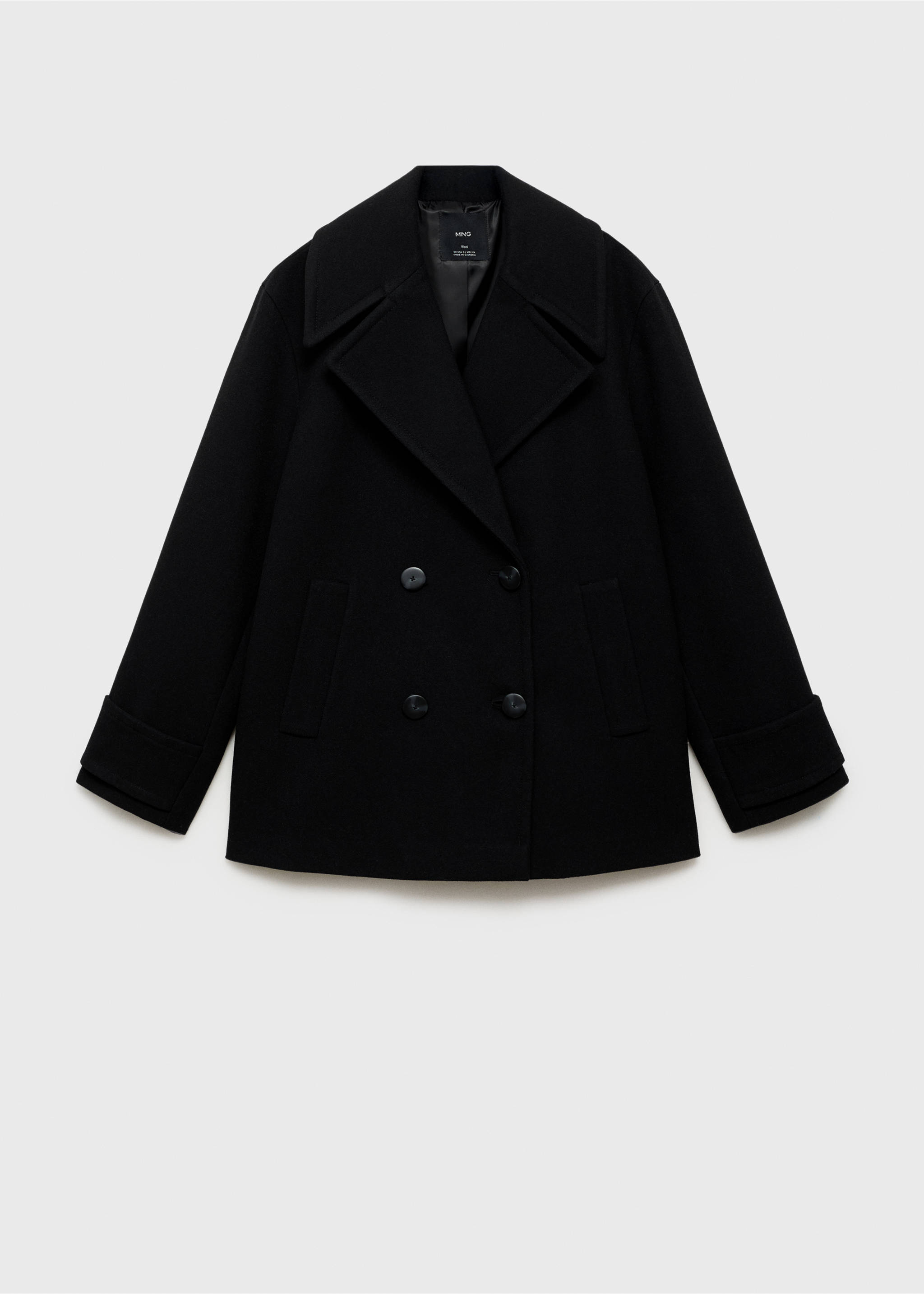 Двубортное пальто из смесовой шерсти - Изделие без модели, Черный. Ref: 17005796-00.