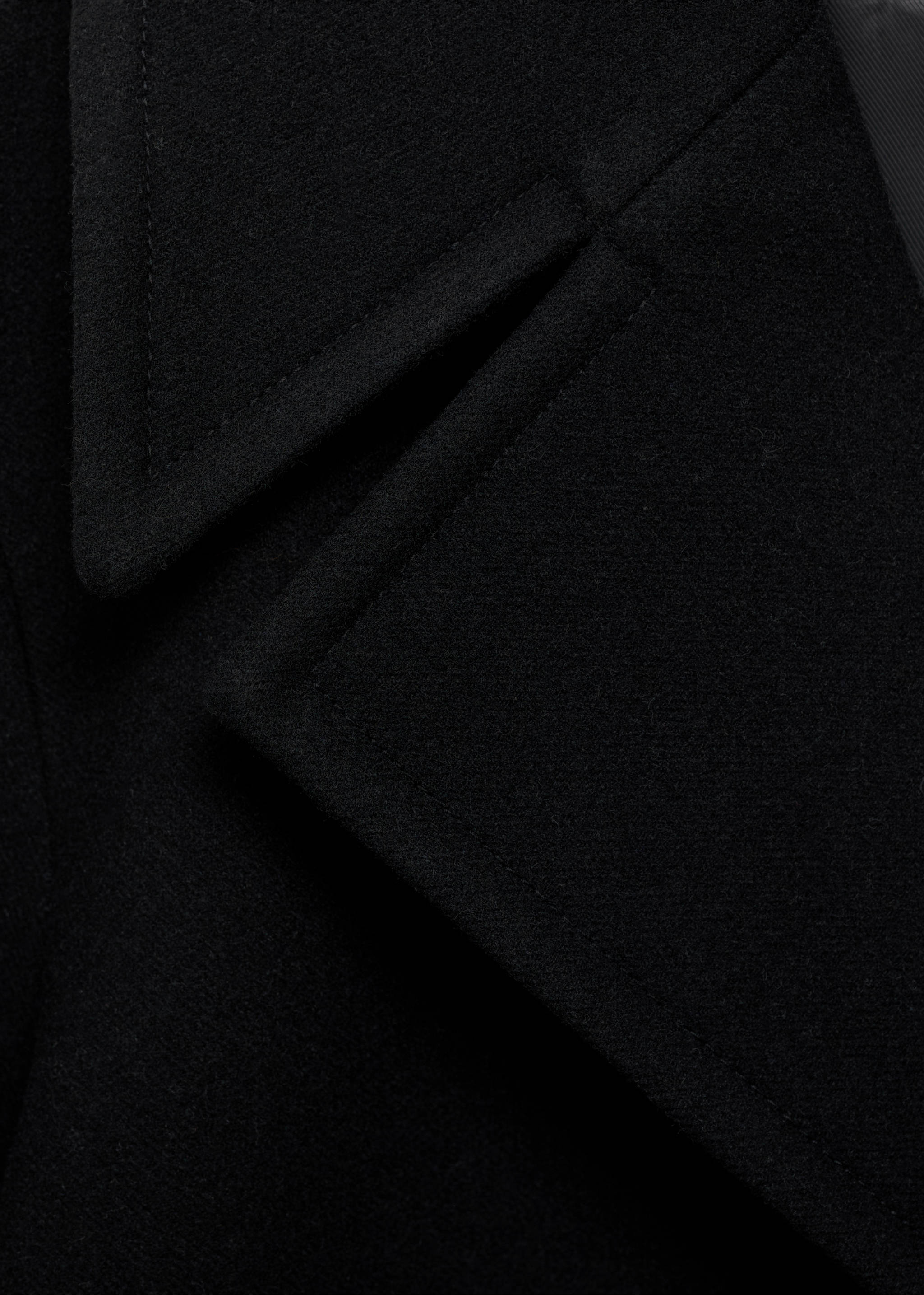 Двубортное пальто из смесовой шерсти - Деталь изделия 0, Черный. Ref: 17005796-00.