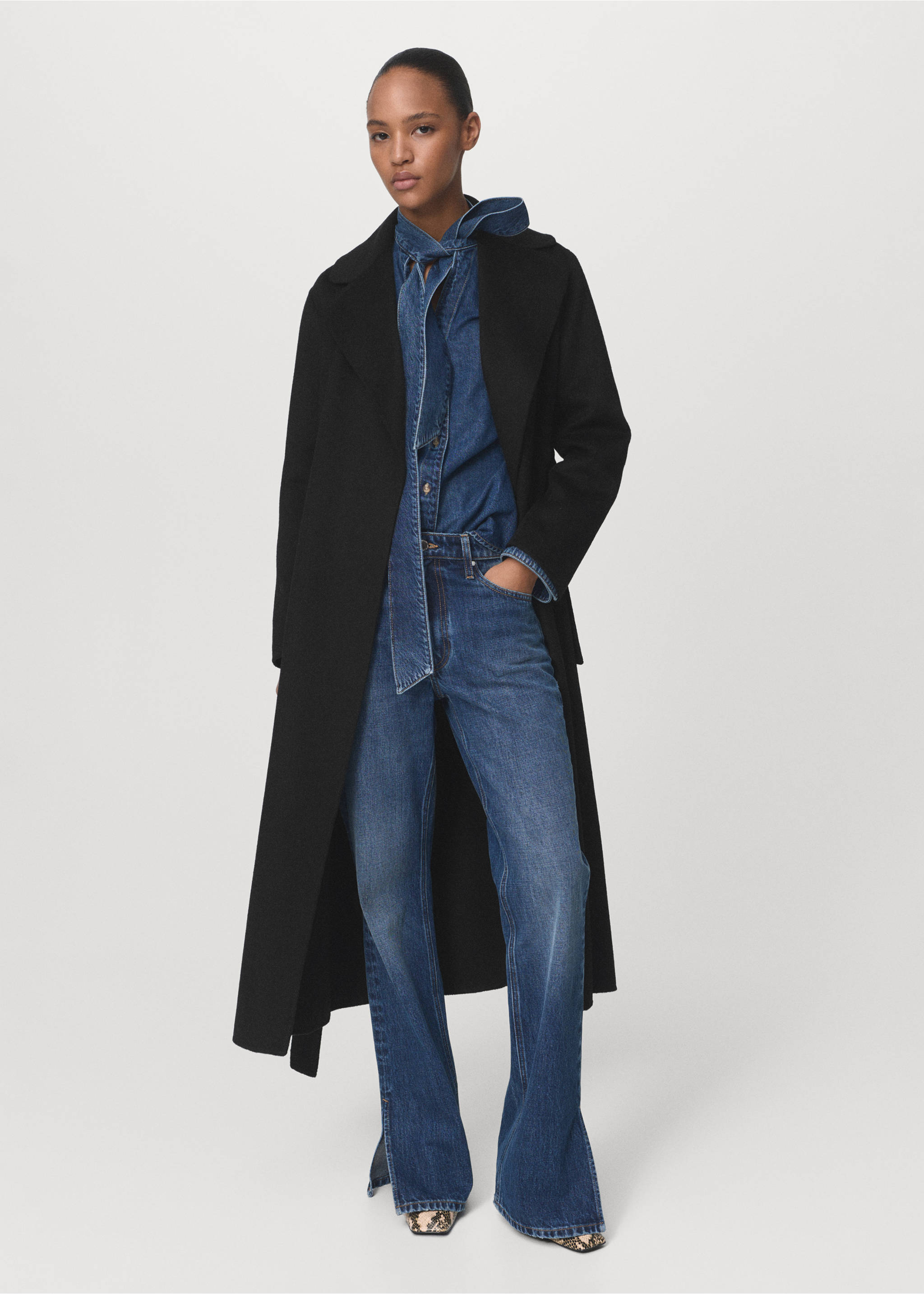 Handmade wool coat with belt - General plane, Black. Ref: 17005798-00.