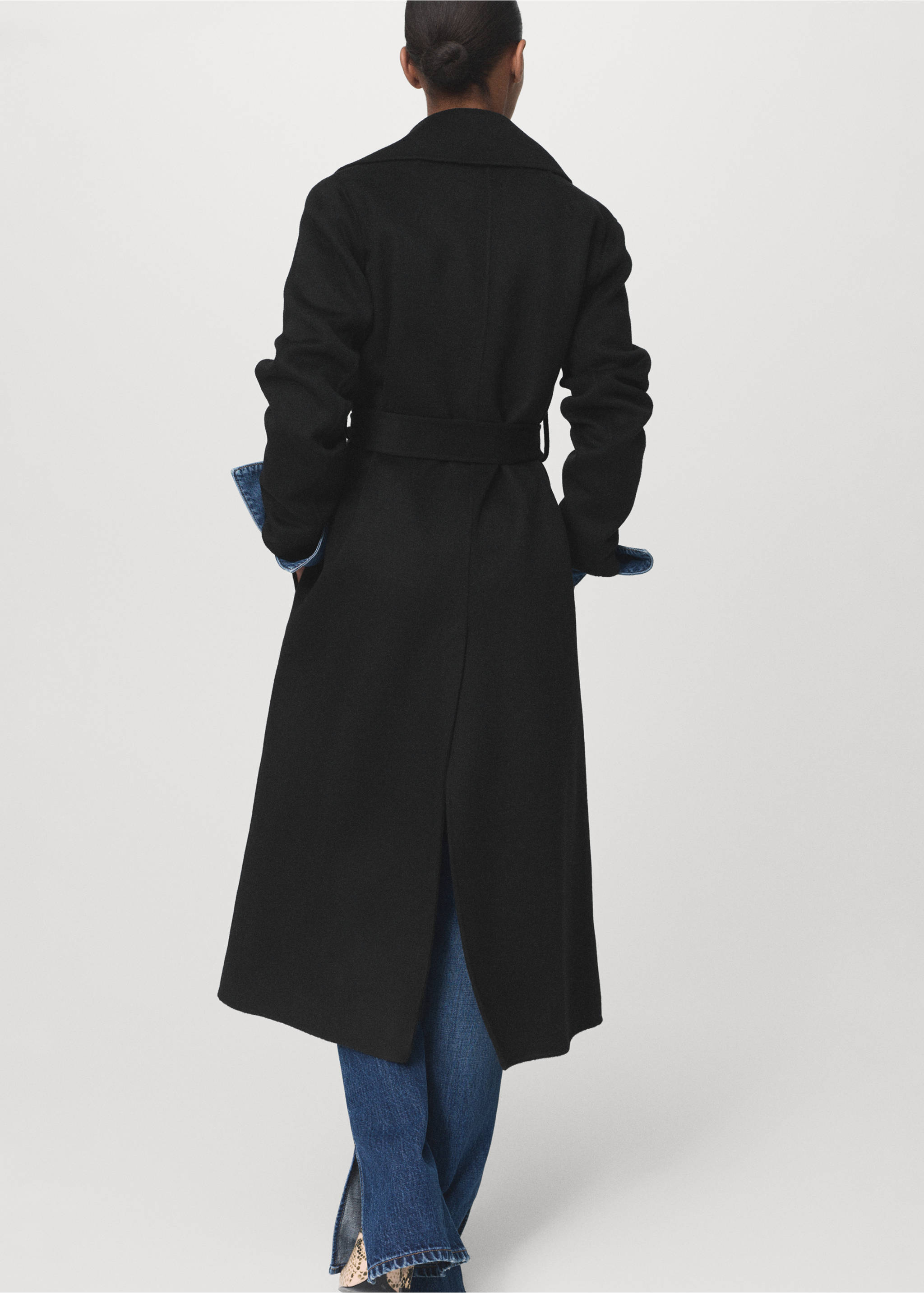 Handmade wool coat with belt - Reverse of the article, Black. Ref: 17005798-00.