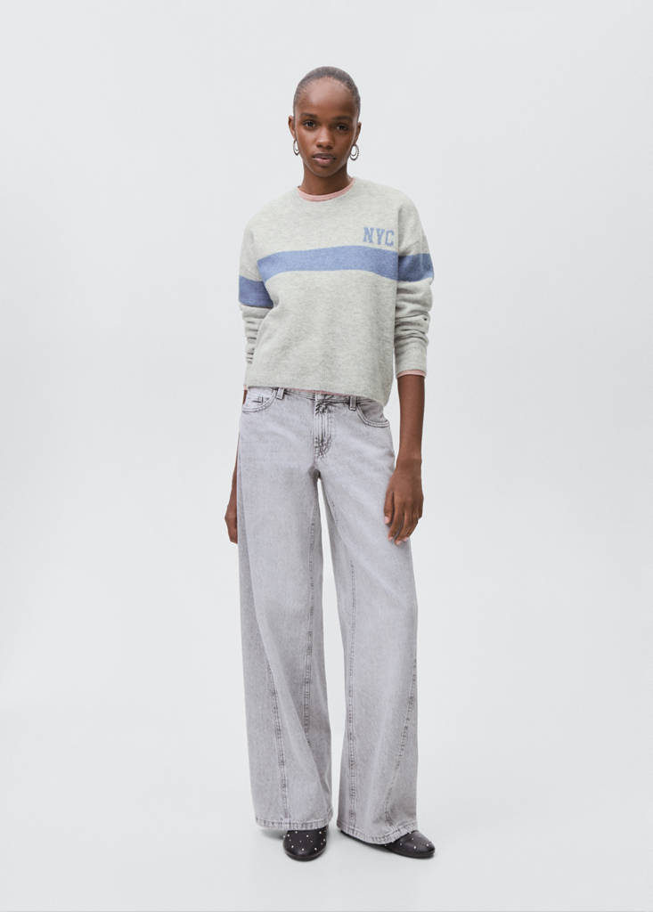 Knit embroidered sweater — Medium Heather Grey