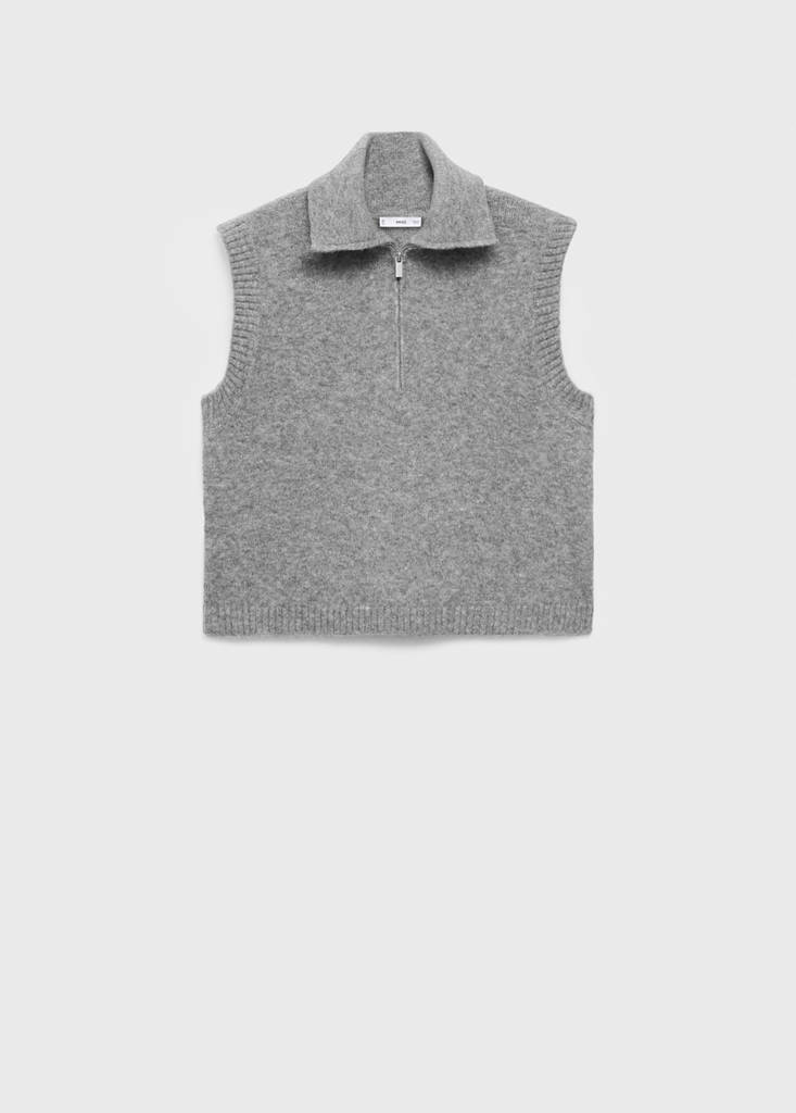 Perkins-neck knitted waistcoat — Medium Heather Grey
