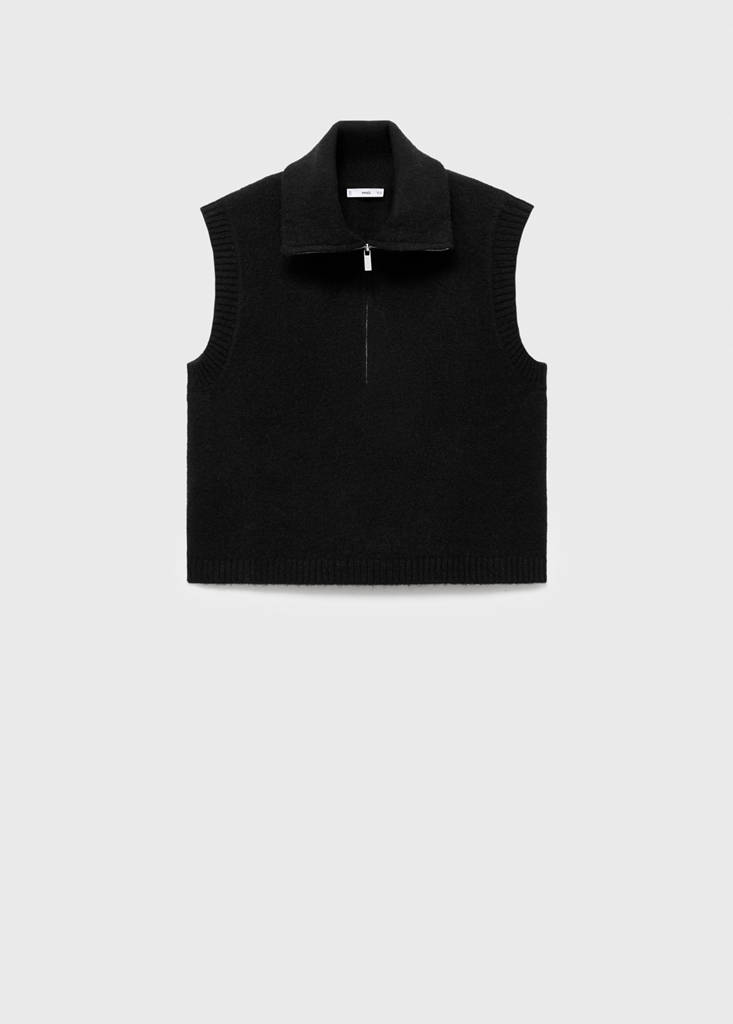 Perkins-neck knitted waistcoat — Black